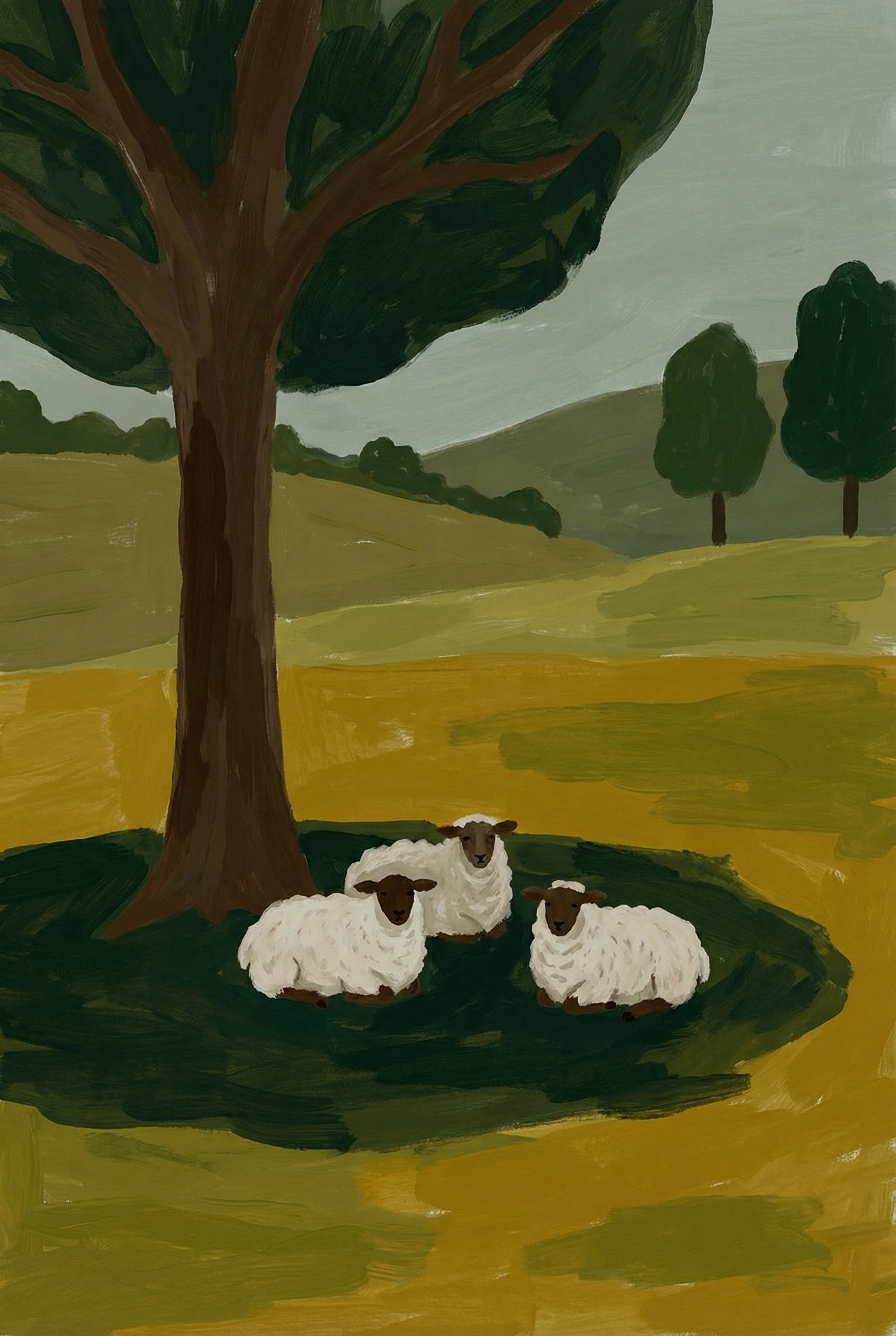 Three Sitting Woolly Sheep Wall Art - Shady Meadow Rest
