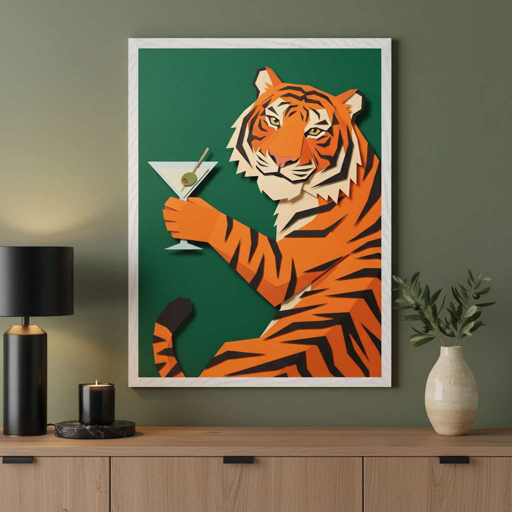 Veridian Toast - Tiger Framed Wall Art for Living Room, Bedroom or Office