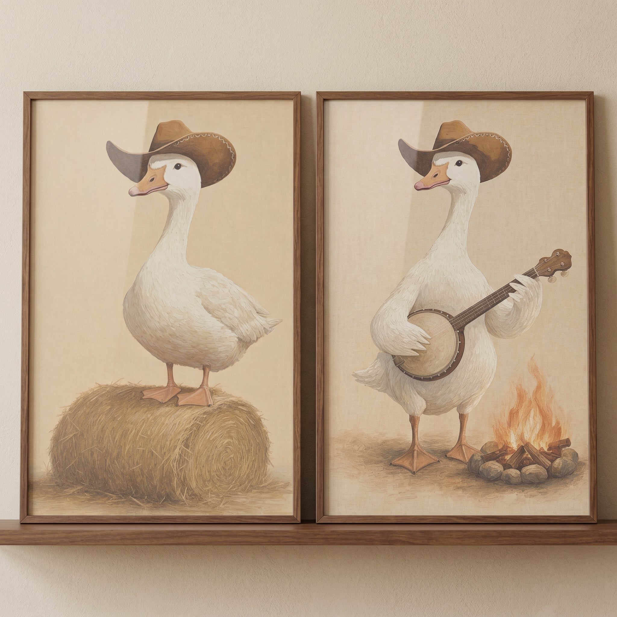 Timeless Ranch White Goose Wall Art Set of 2 - Rustic Banjo Goose