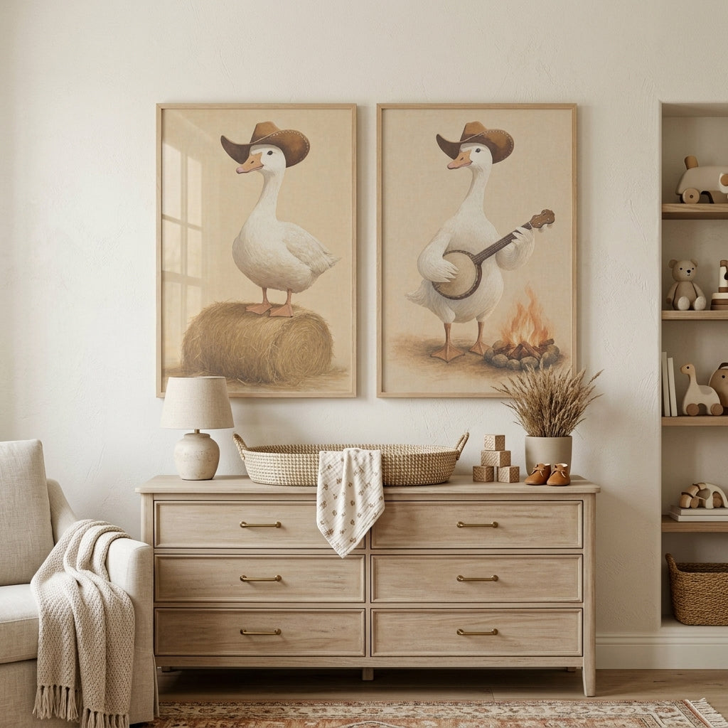 Timeless Ranch White Goose Wall Art Set of 2 - Rustic Banjo Goose