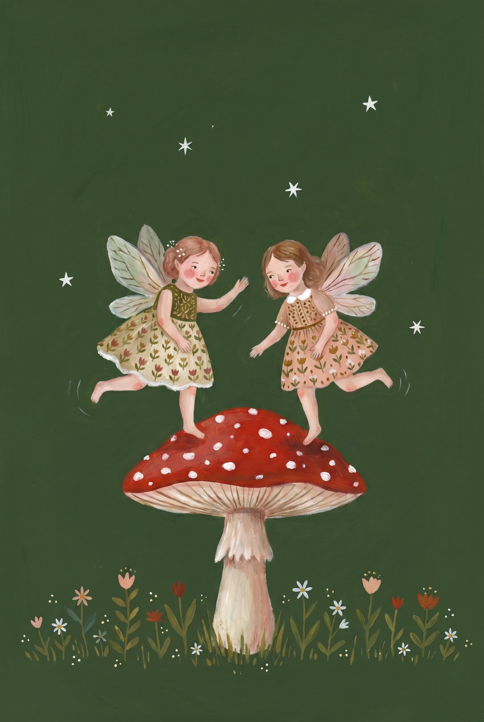 Toadstool Dancing Garden Fairies Wall Art - Enchanted Mushroom Dance