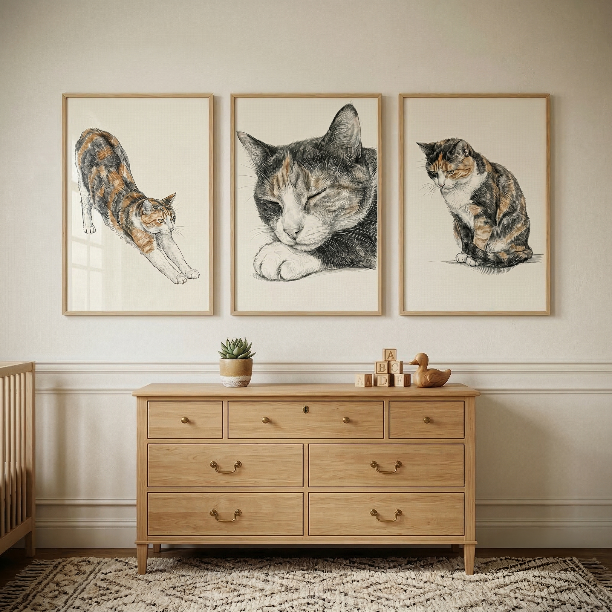 Cat Poses Wall Art Set of 3 - Graceful Cat Trio