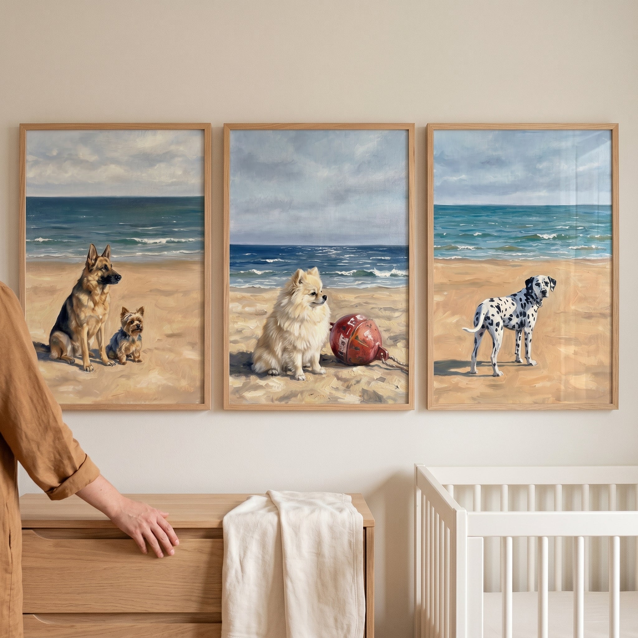 Tranquil Maritime Horizon Dog Wall Art Set of 3 - Seaside Dog Days