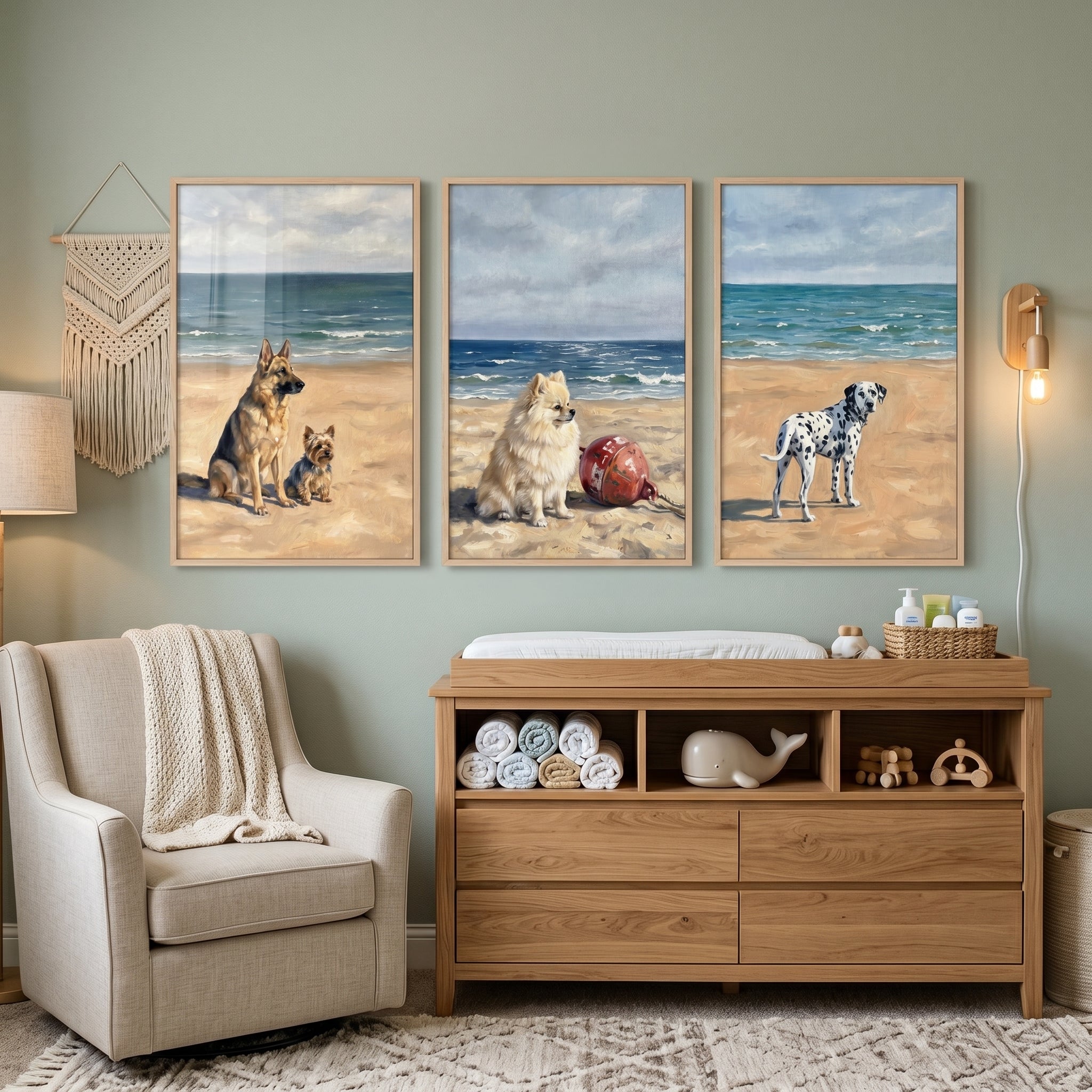 Tranquil Maritime Horizon Dog Wall Art Set of 3 - Seaside Dog Days