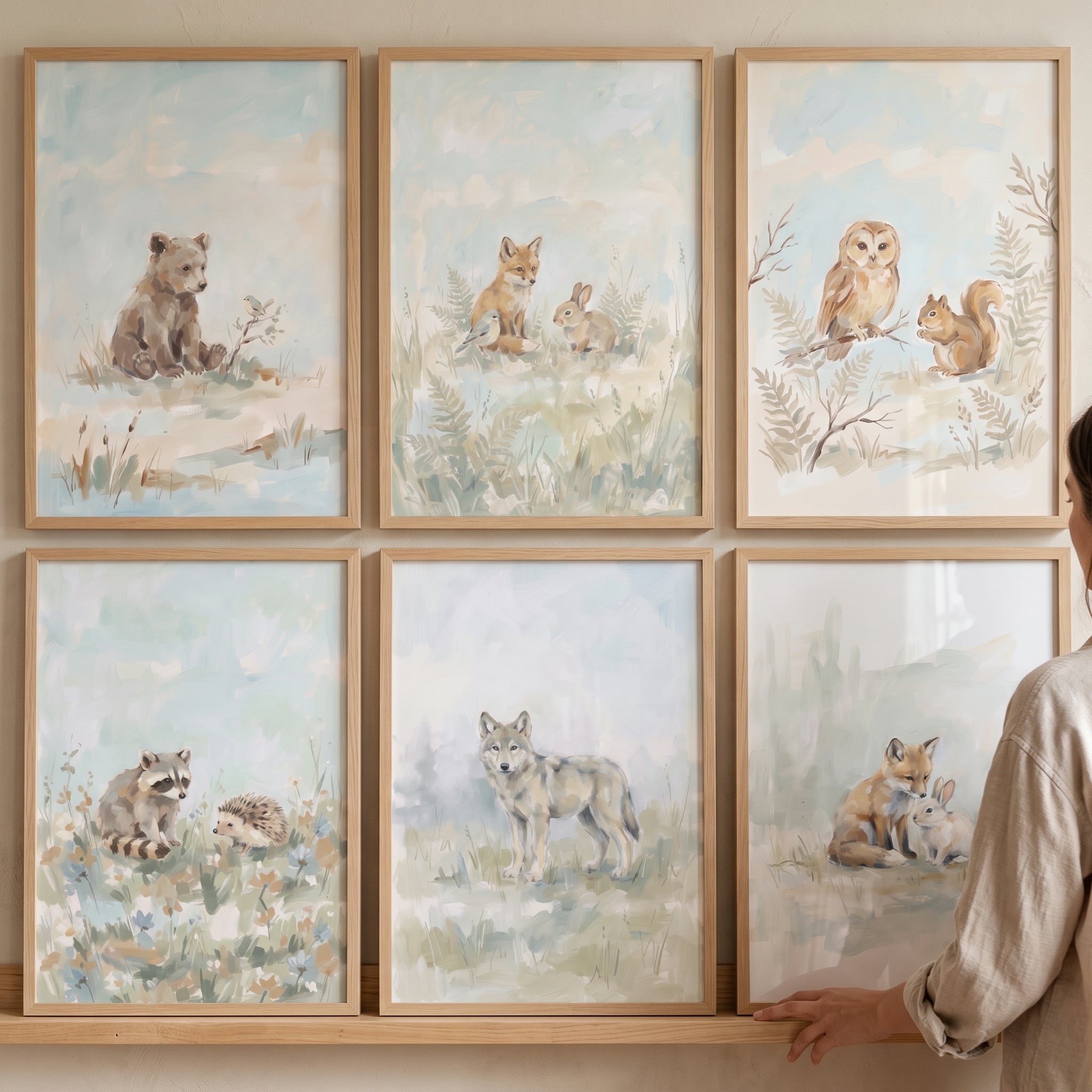 Tranquil Watercolor Woodland Animals Wall Art Set Of 6 - Sweet Forest Friends