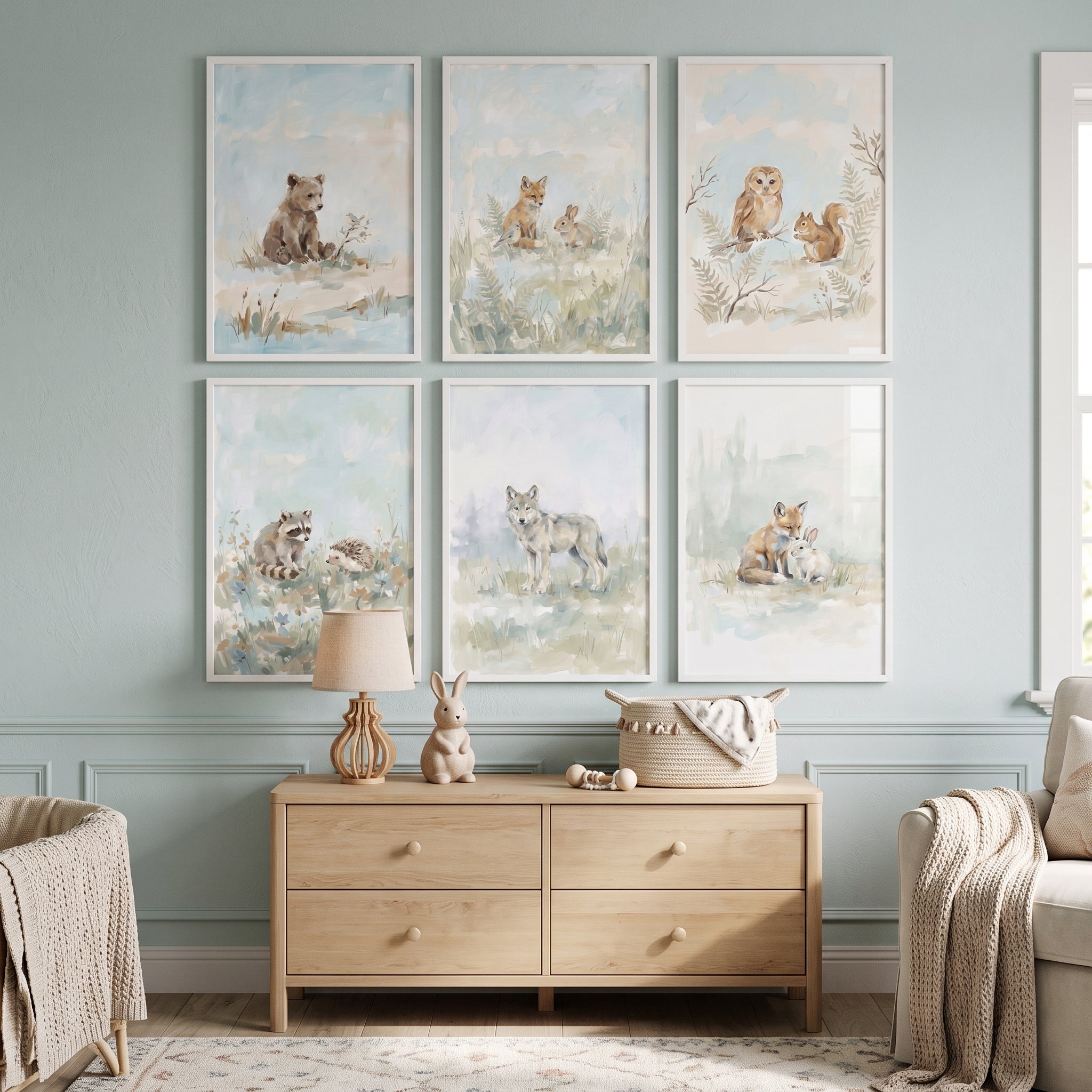 Tranquil Watercolor Woodland Animals Wall Art Set Of 6 - Sweet Forest Friends