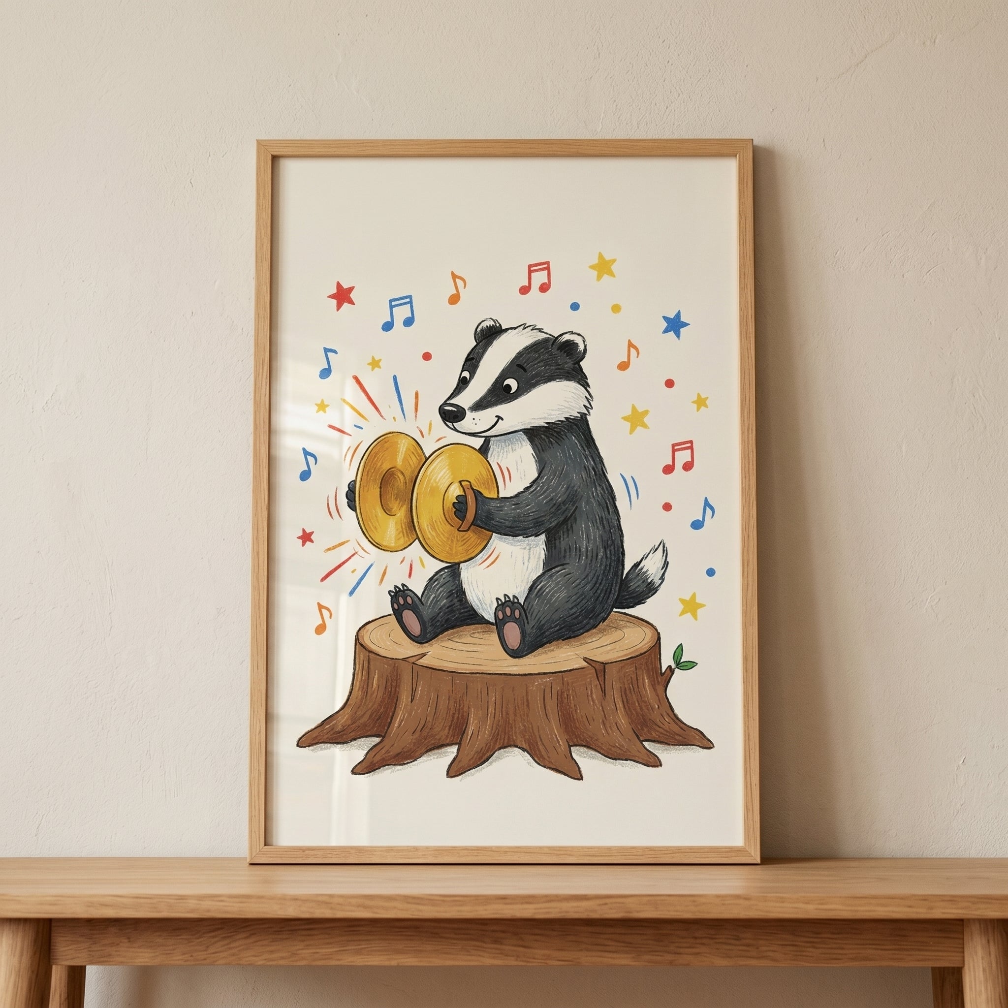 Tree Stump Musical Badger Print - Musical Badger Friend