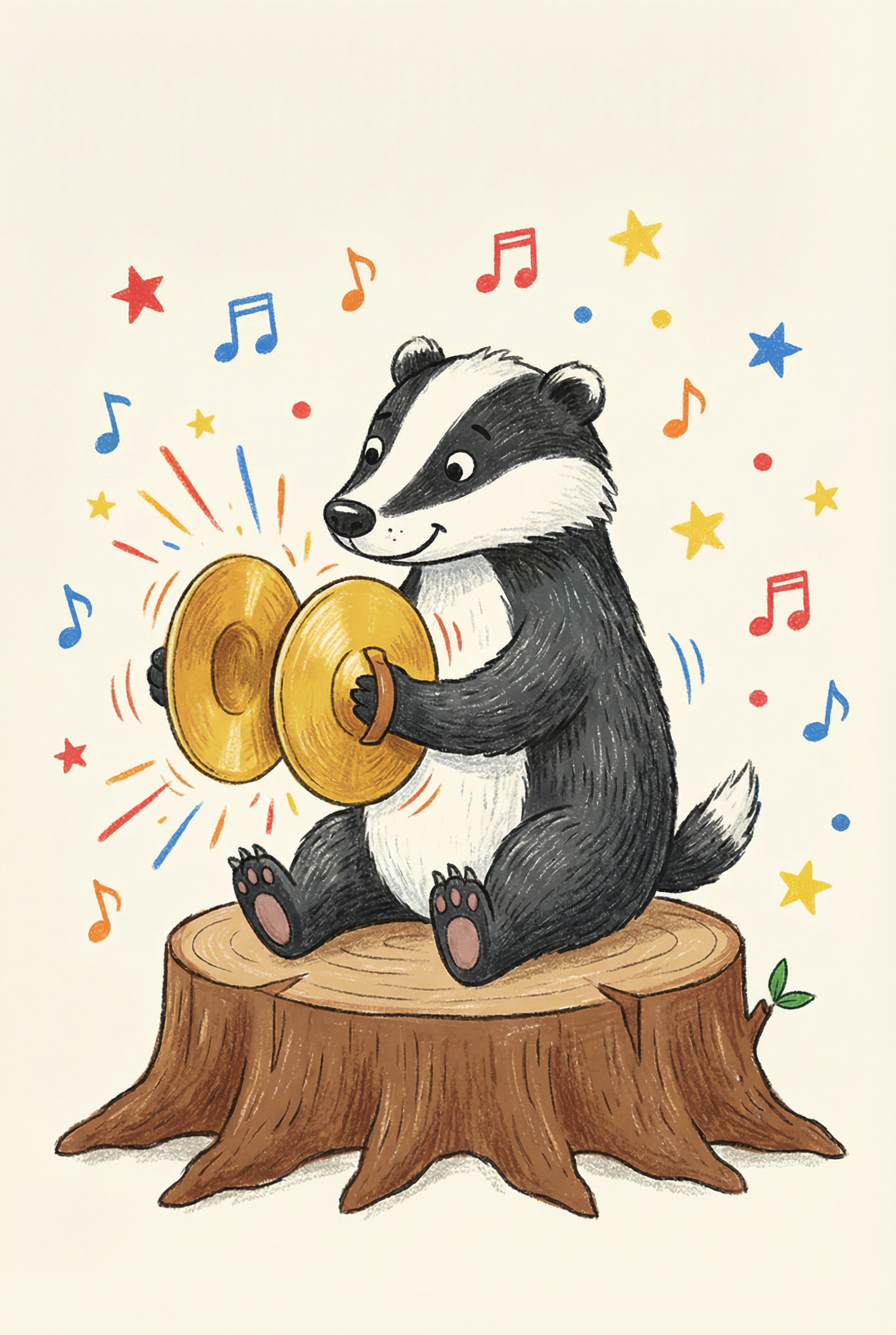 Tree Stump Musical Badger Print - Musical Badger Friend