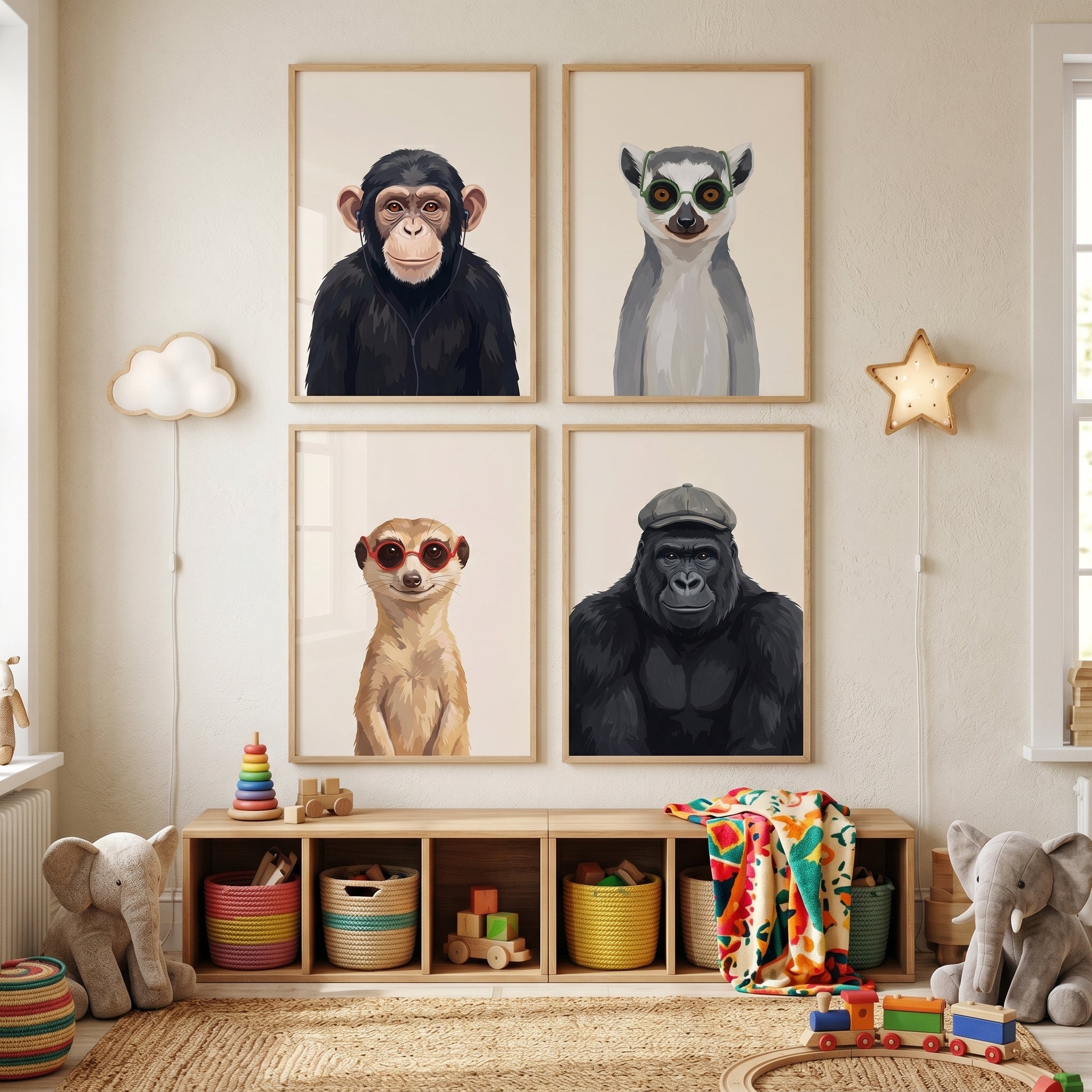Trendy Dapper Safari Animal Wall Art Set of 4 - Stylish Wild Icons