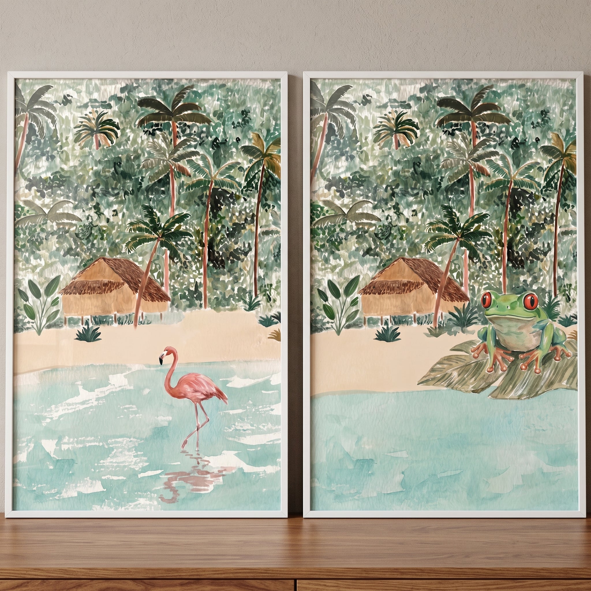 Tropical Beach Hut Animals Wall Art Set of 2 - Tropical Shore Duo