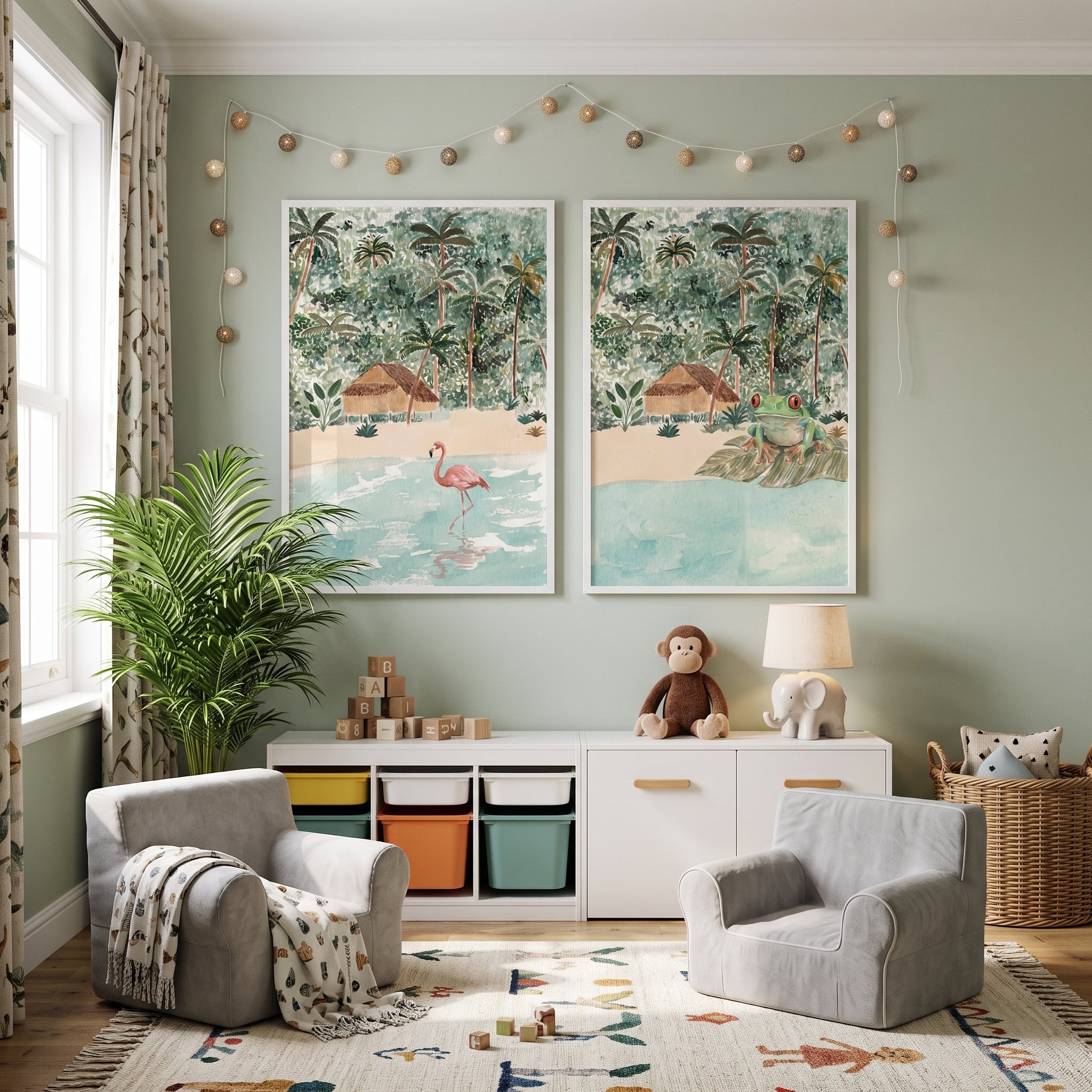 Tropical Beach Hut Animals Wall Art Set of 2 - Tropical Shore Duo