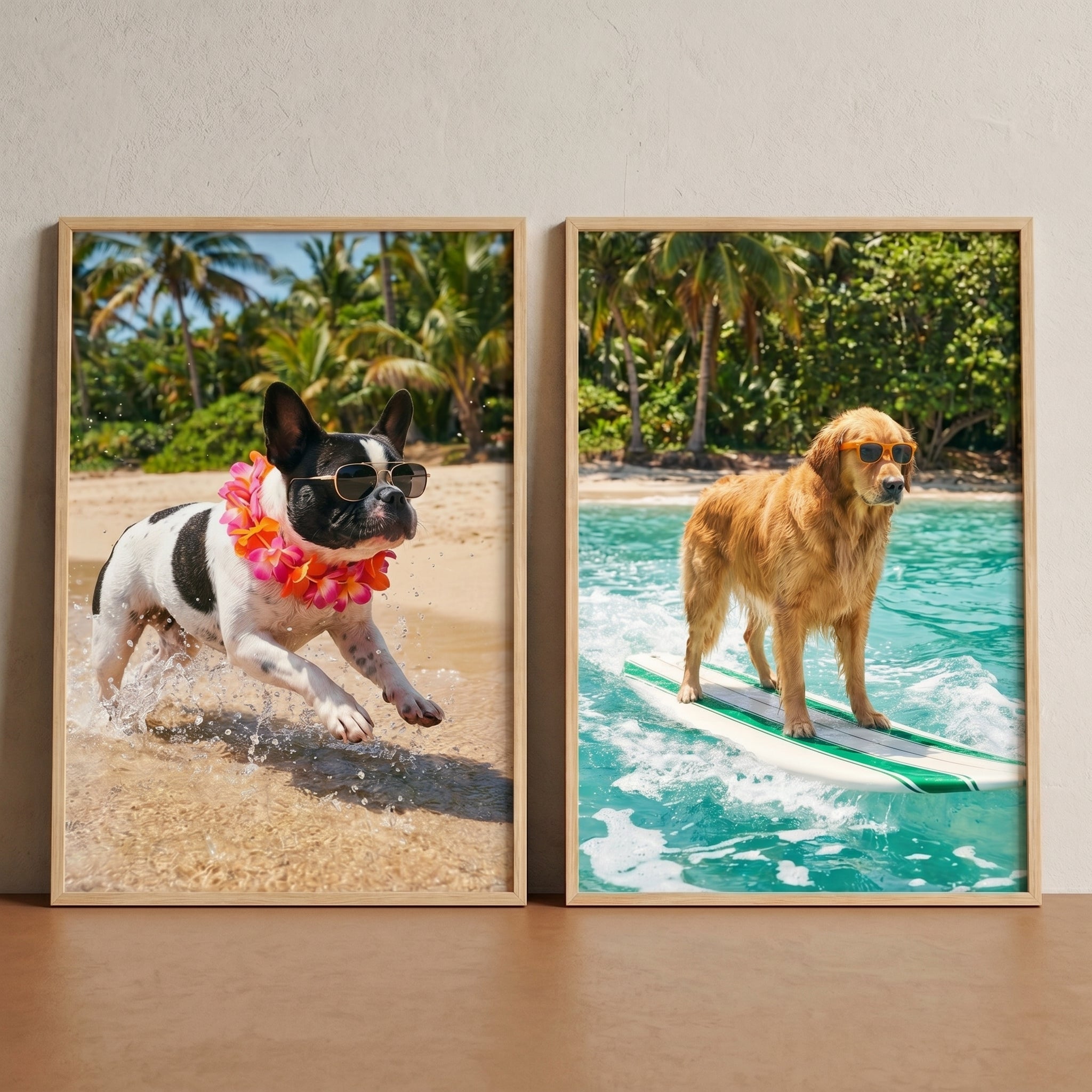 Tropical Beach Sunglasses Dog Wall Art Set of 2 - Tropical Beach Hounds