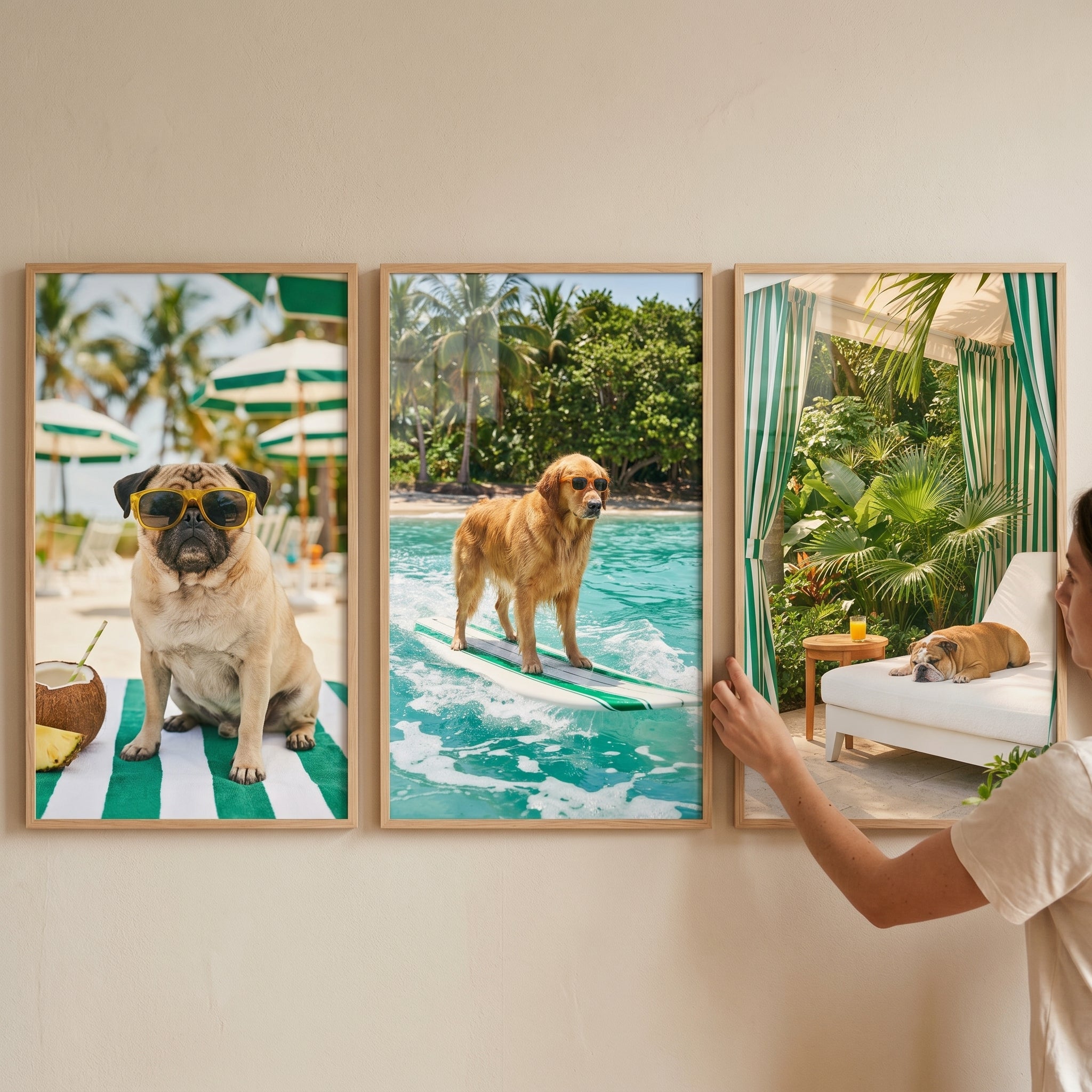 Tropical Beach Vacation Dog Wall Art Set of 3 - Pups In Paradise
