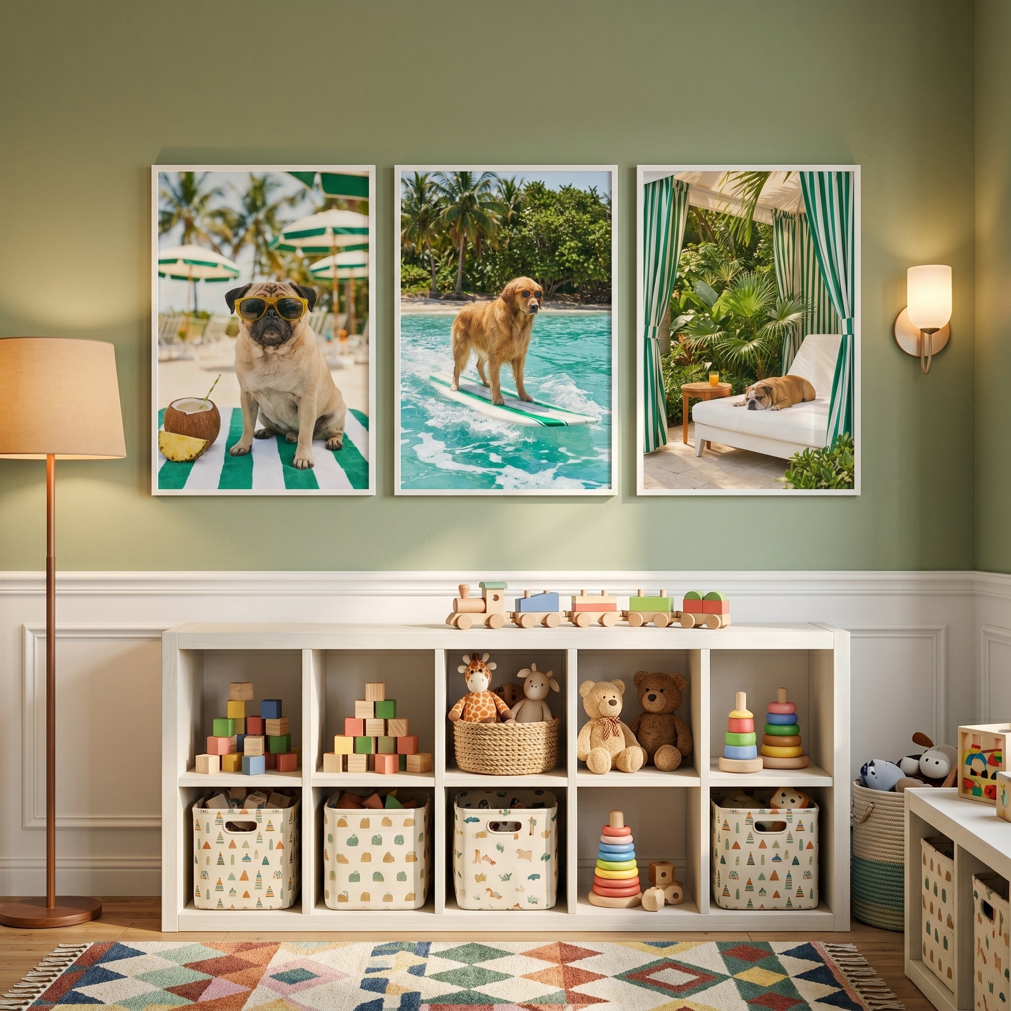 Tropical Beach Vacation Dog Wall Art Set of 3 - Pups In Paradise