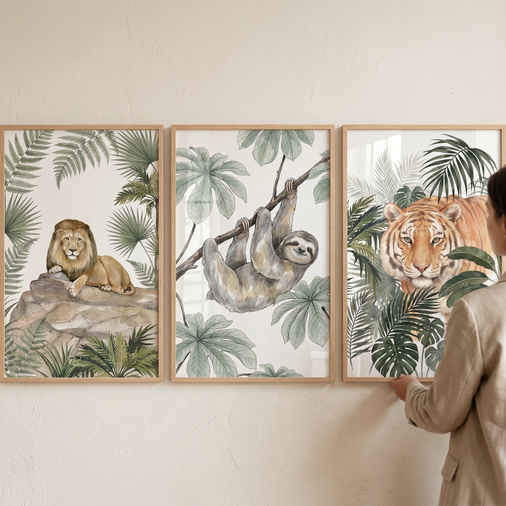 Tropical Jungle Animals Wall Art Set of 3 - Wild Jungle Trio