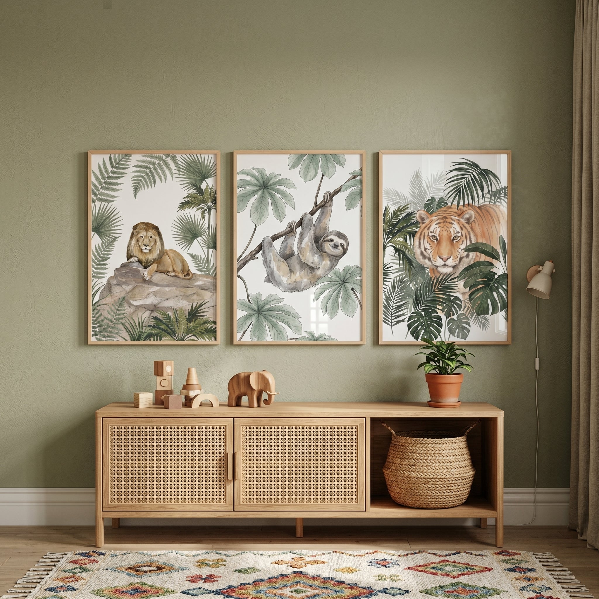 Tropical Jungle Animals Wall Art Set of 3 - Wild Jungle Trio