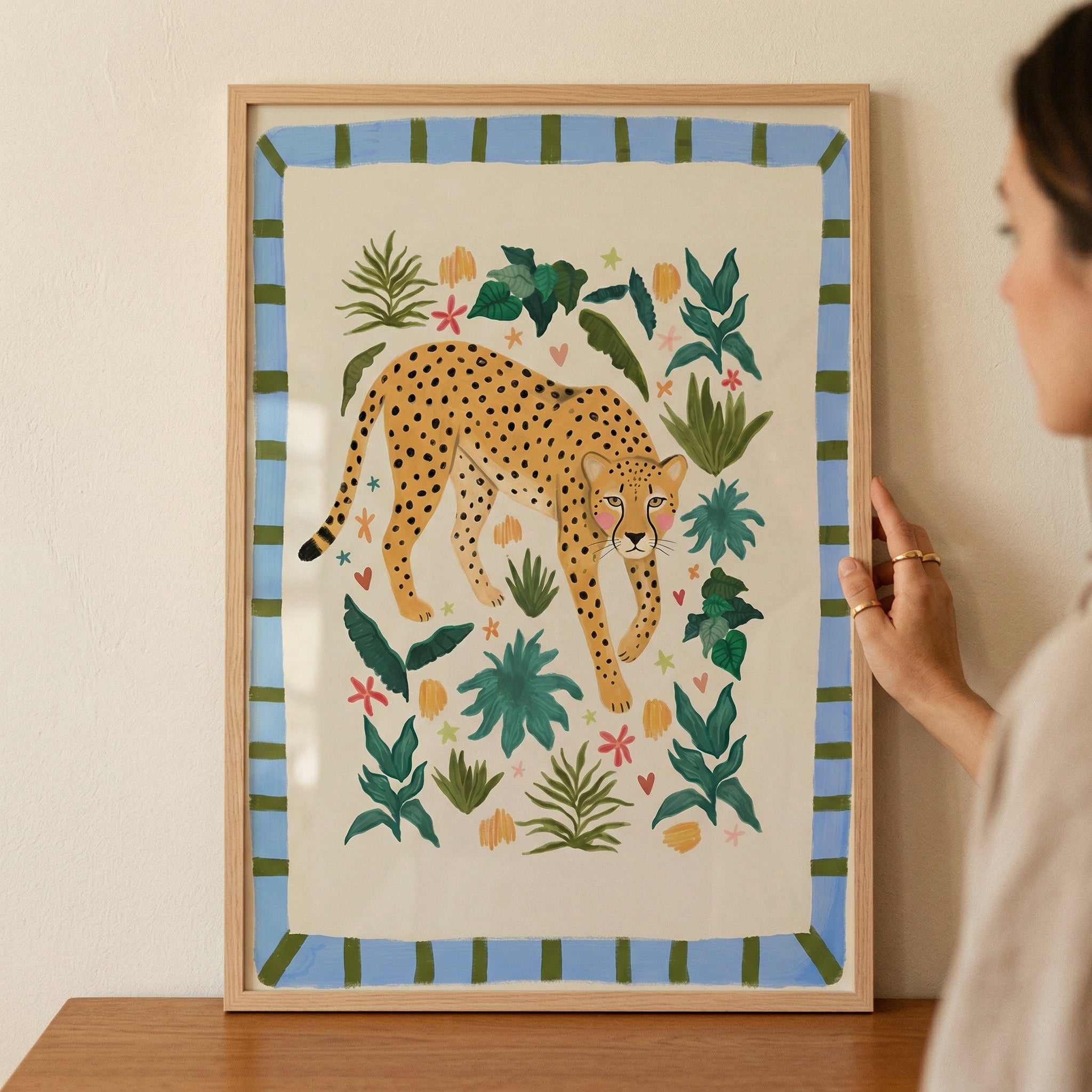 Tropical Jungle Leaves Cheetah Wall Art - Tropical Cheetah Garden