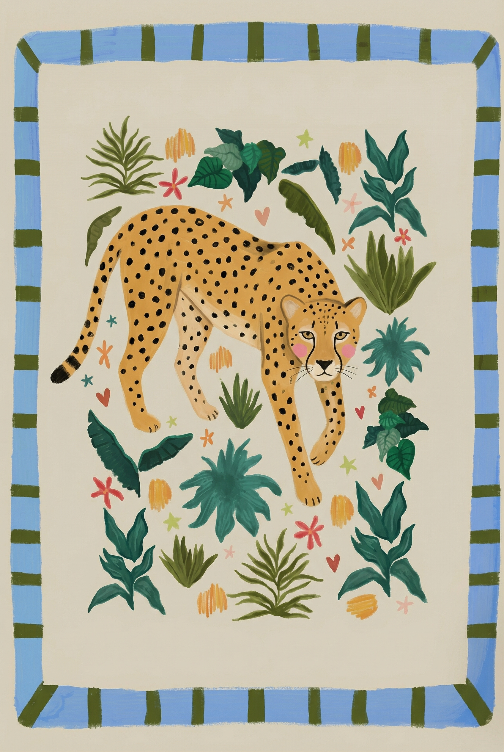 Tropical Jungle Leaves Cheetah Wall Art - Tropical Cheetah Garden
