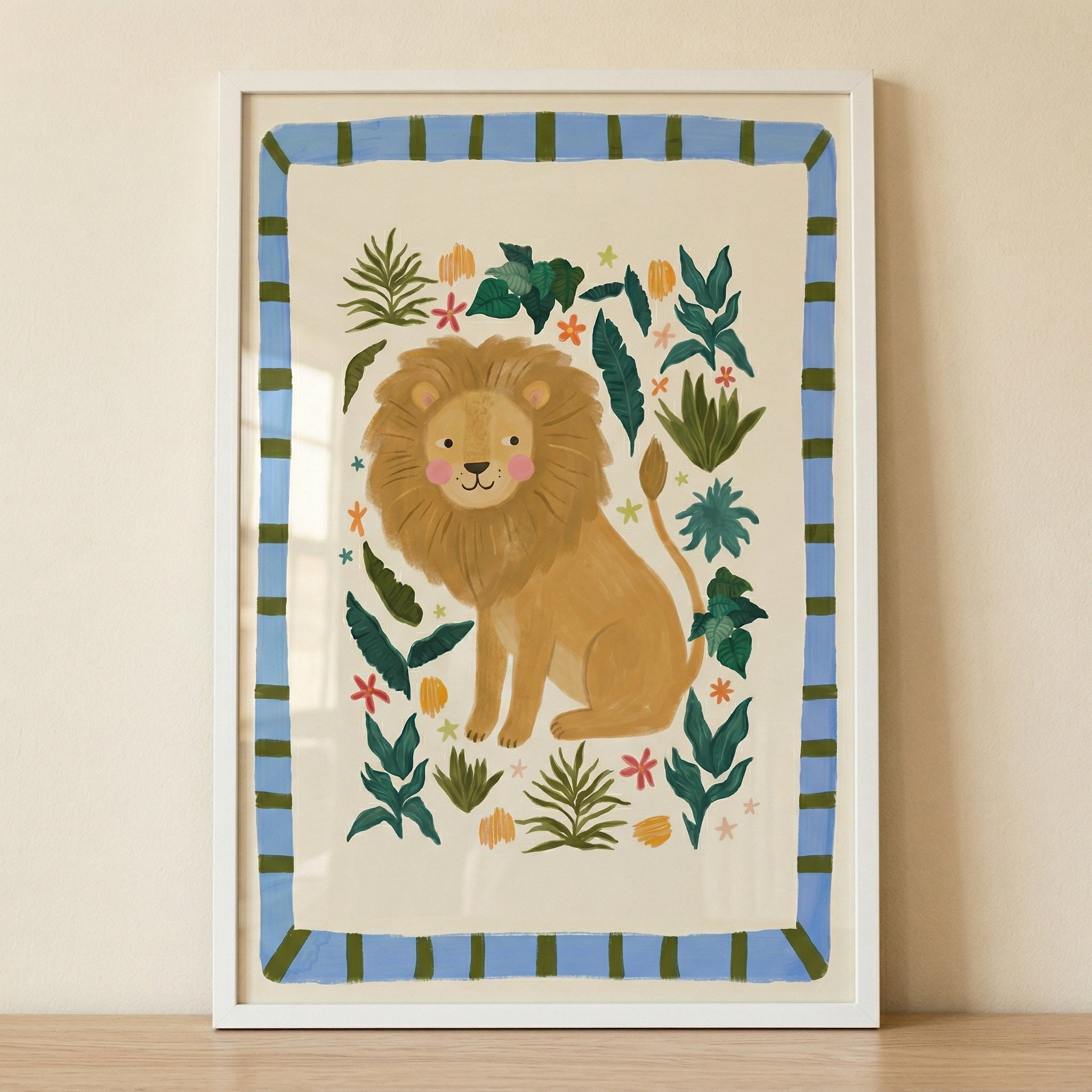 Tropical Leaf Golden Lion Wall Art - Gentle Jungle Lion