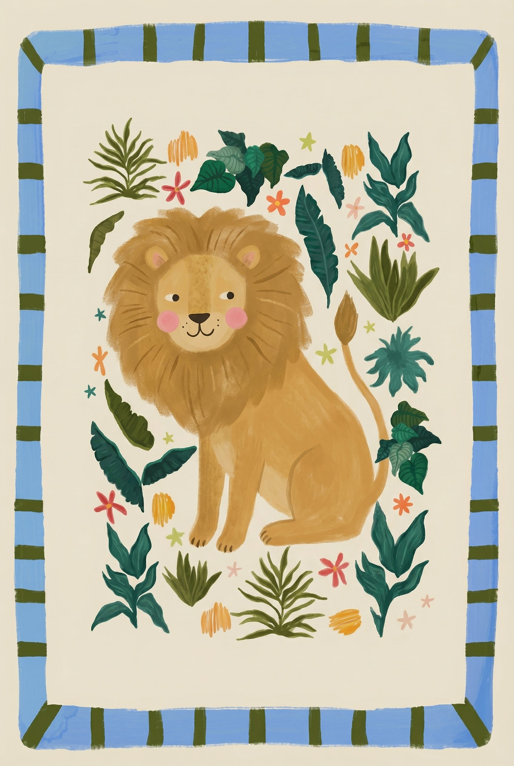 Tropical Leaf Golden Lion Wall Art - Gentle Jungle Lion