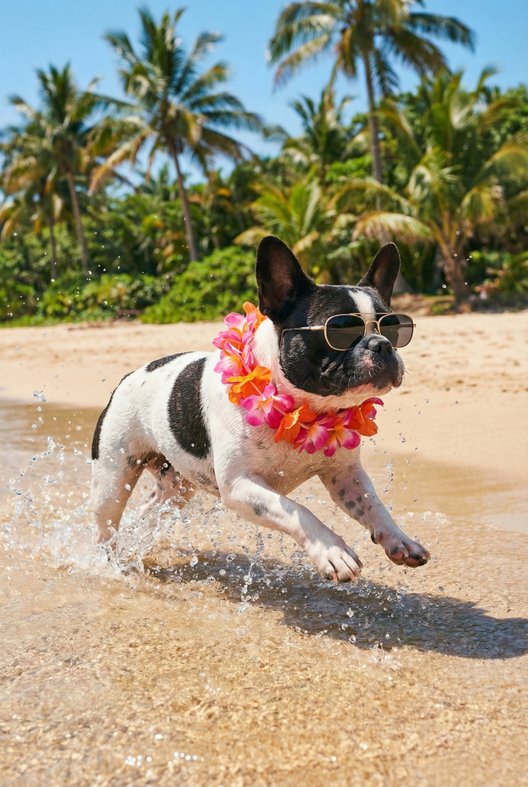 Tropical Lei French Bulldog Wall Art - Tropical Beach Pup