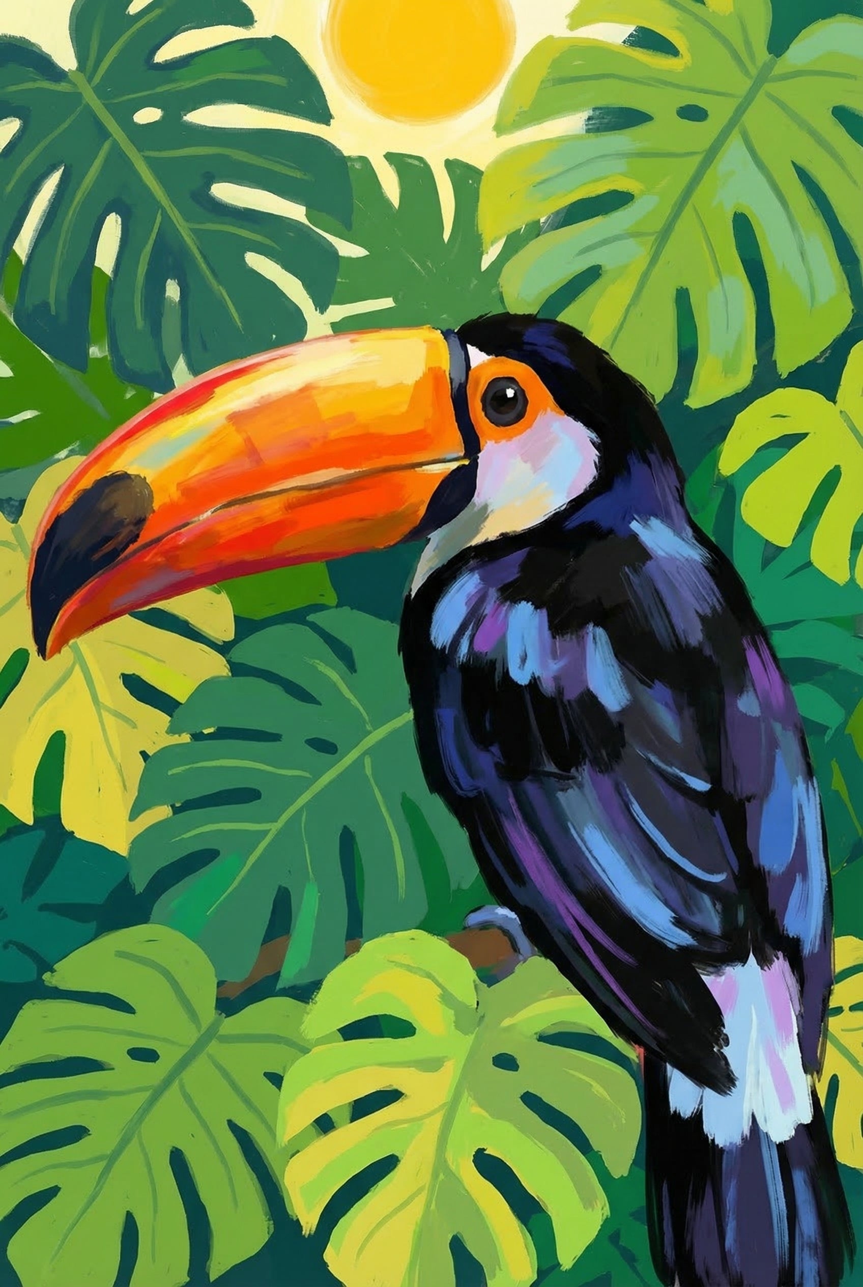 Tropical Monstera Leaf Toucan Wall Art - Exotic Jungle Toucan