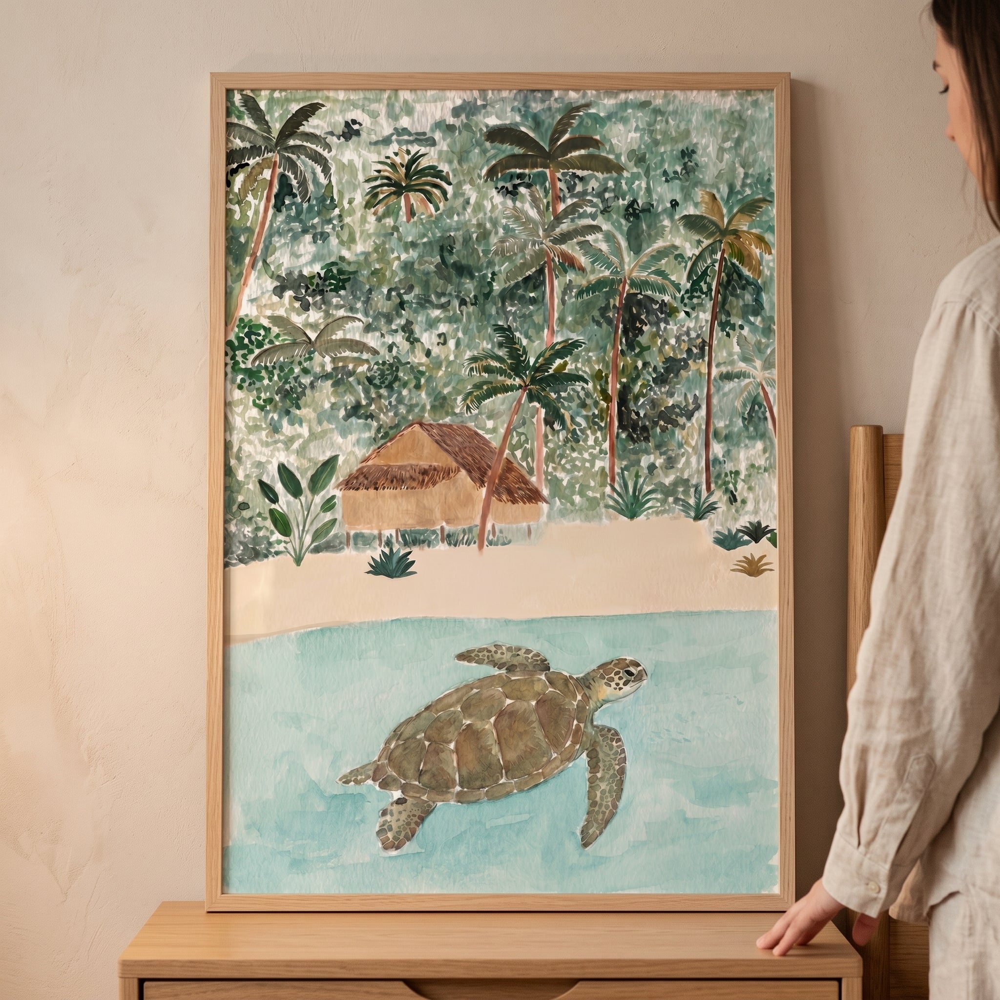 Tropical Ocean Swimming Turtle Wall Art - Island Turtle Haven