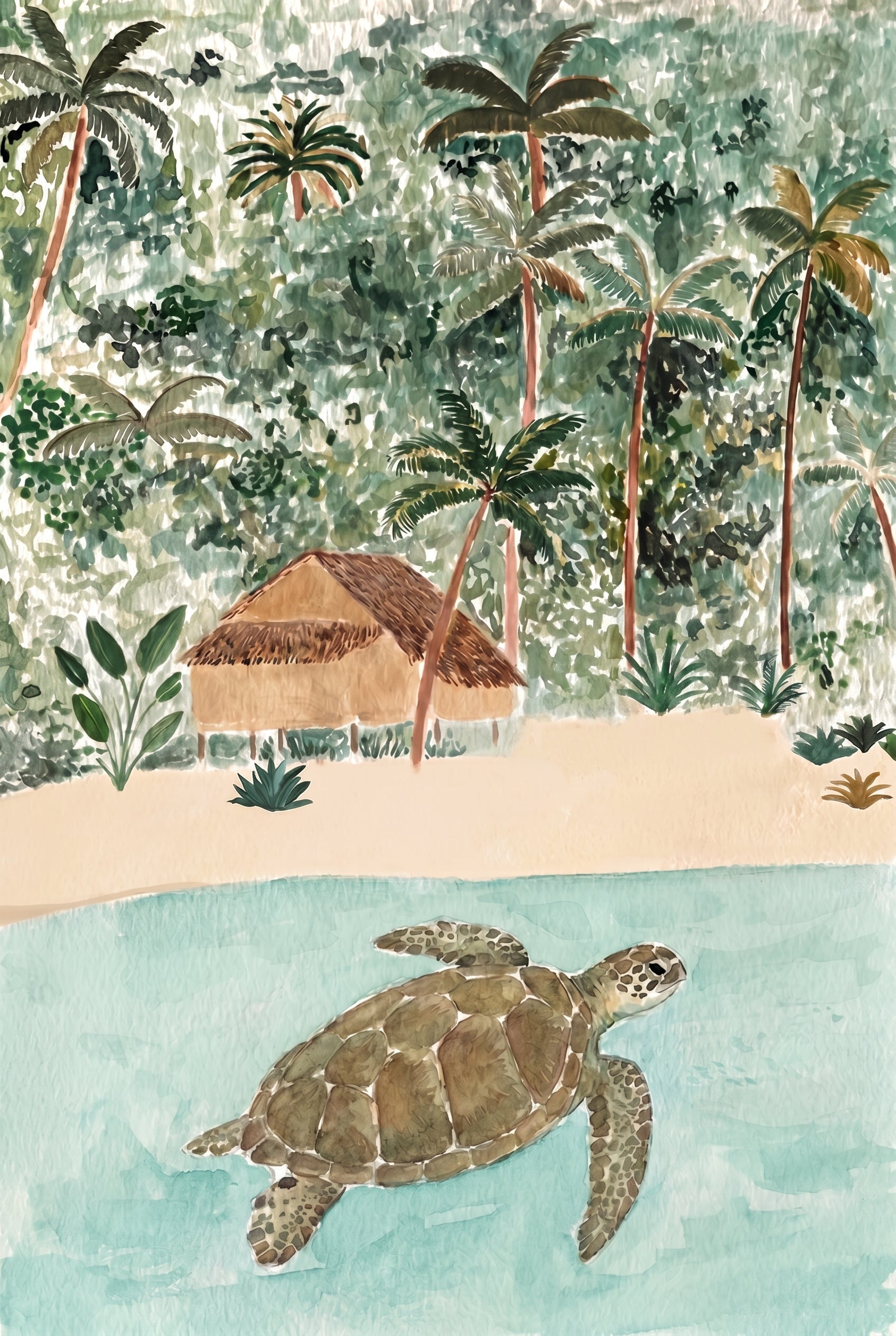 Tropical Ocean Swimming Turtle Wall Art - Island Turtle Haven