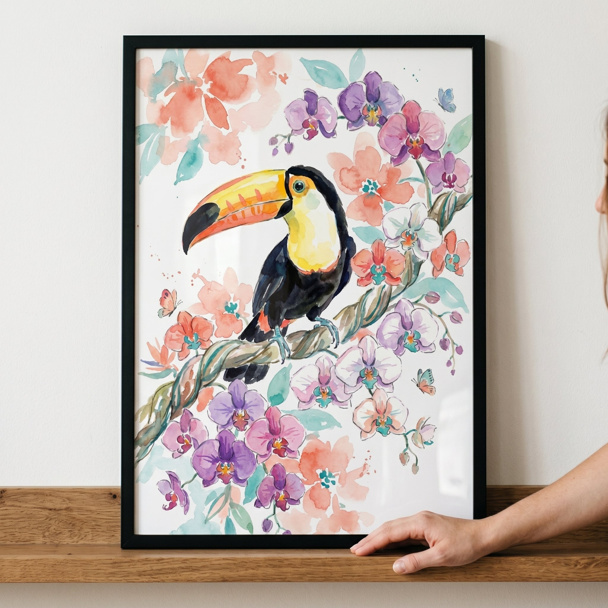 Tropical Orchid Branch Toucan Wall Art - Tropical Orchid Perch