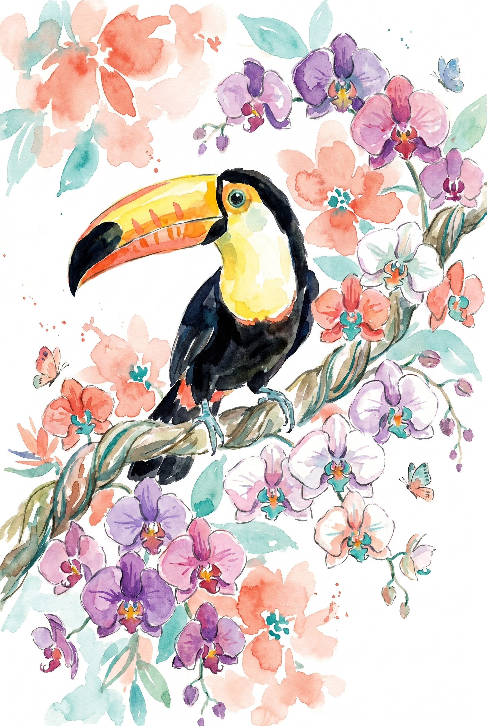 Tropical Orchid Branch Toucan Wall Art - Tropical Orchid Perch