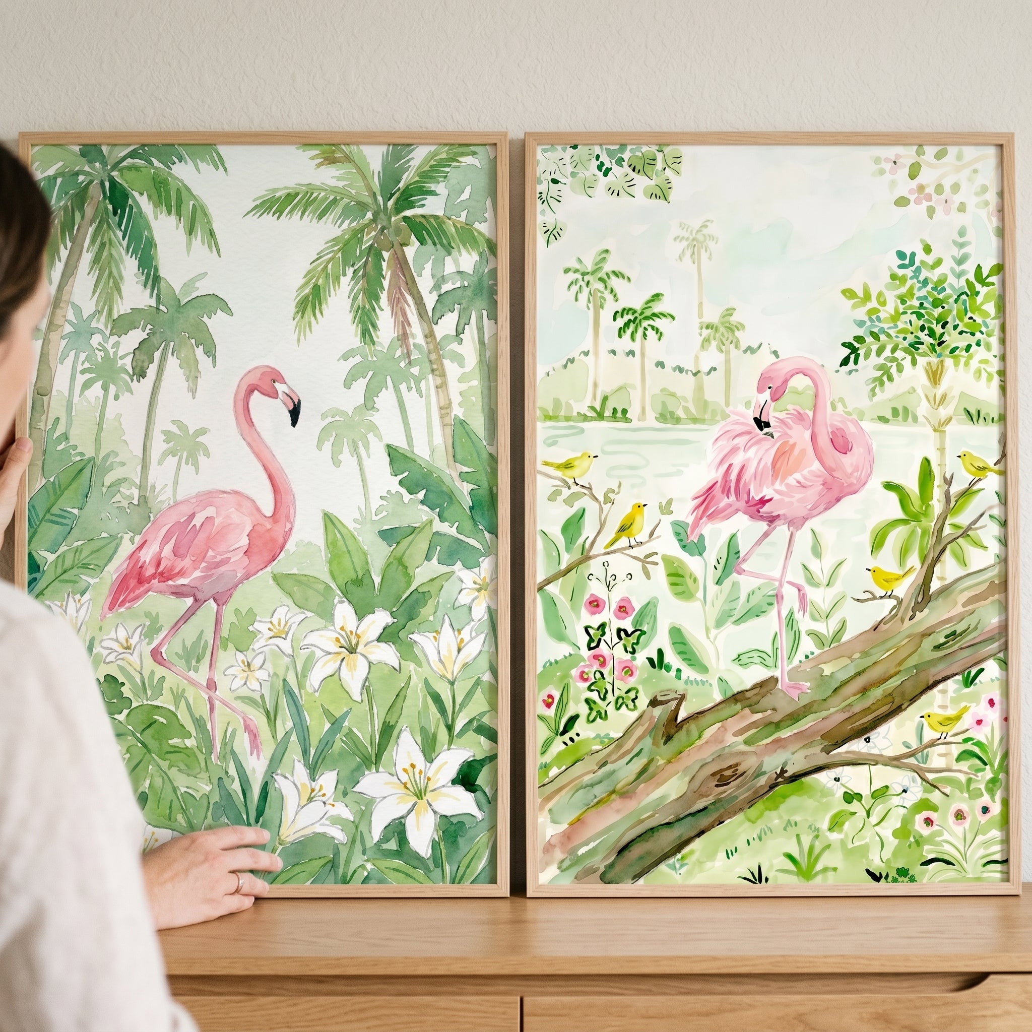 Tropical Pink Flamingo Wall Art Set of 2 - Pink Flamingo Retreat
