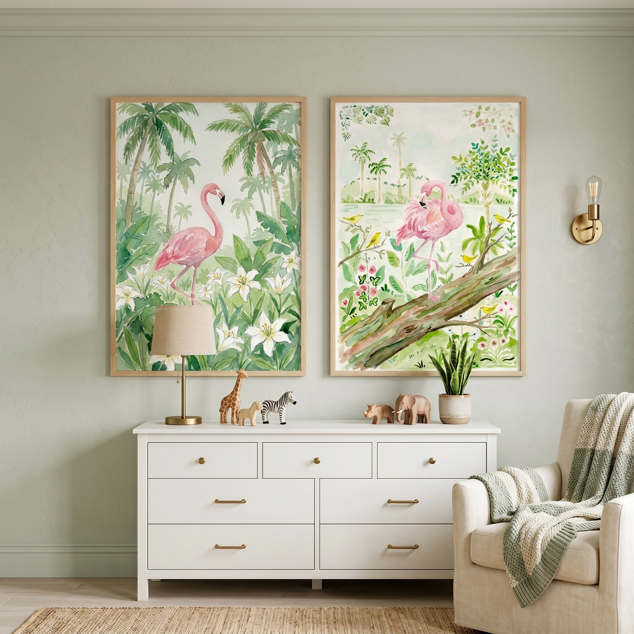 Tropical Pink Flamingo Wall Art Set of 2 - Pink Flamingo Retreat