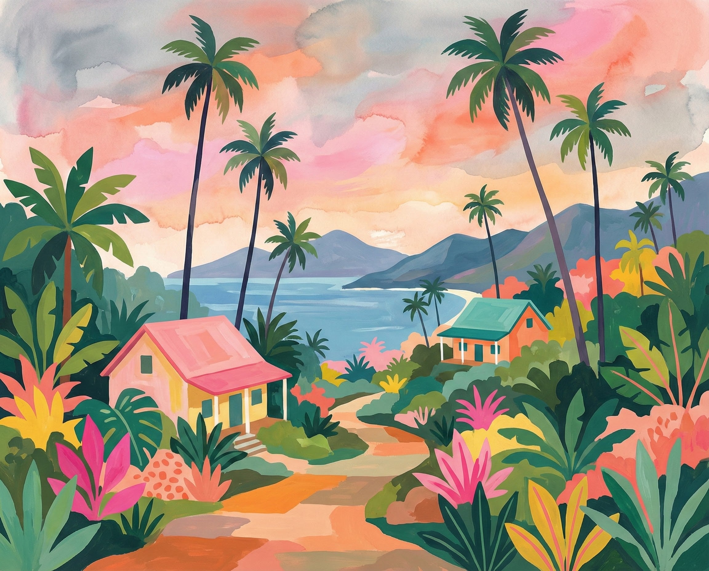 Island Hues - Tropical Framed Wall Art for Living Room, Bedroom or Office