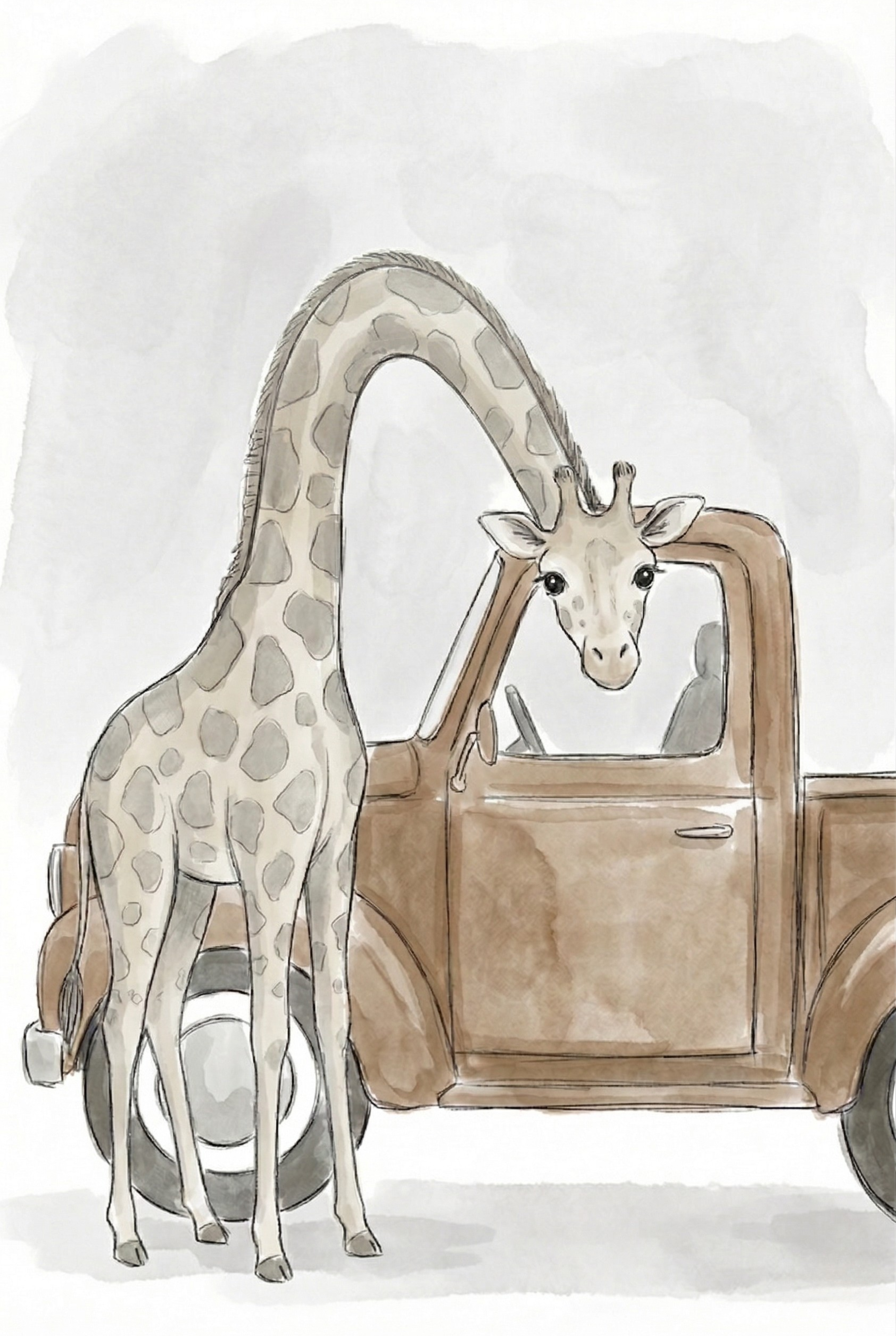 Truck Window Peeking Giraffe Wall Art - Giraffe Joy Ride