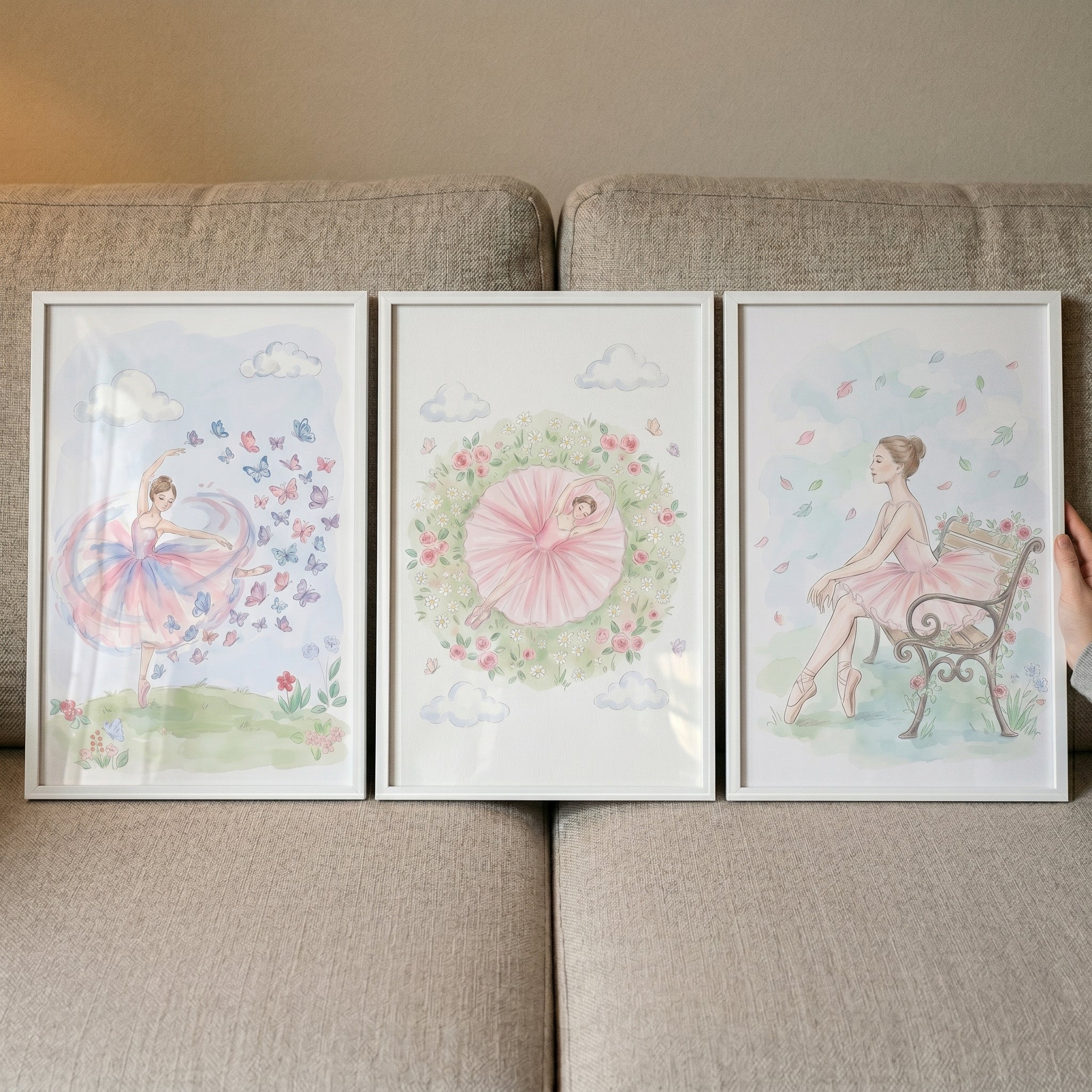 Tulle Tutu Ballerina Wall Art Set Of 3 - Pink Ballet Dreams