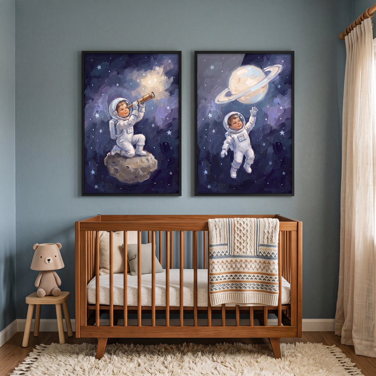 Twinkling Star Baby Astronaut Wall Art Set of 2 - Cosmic Dreams