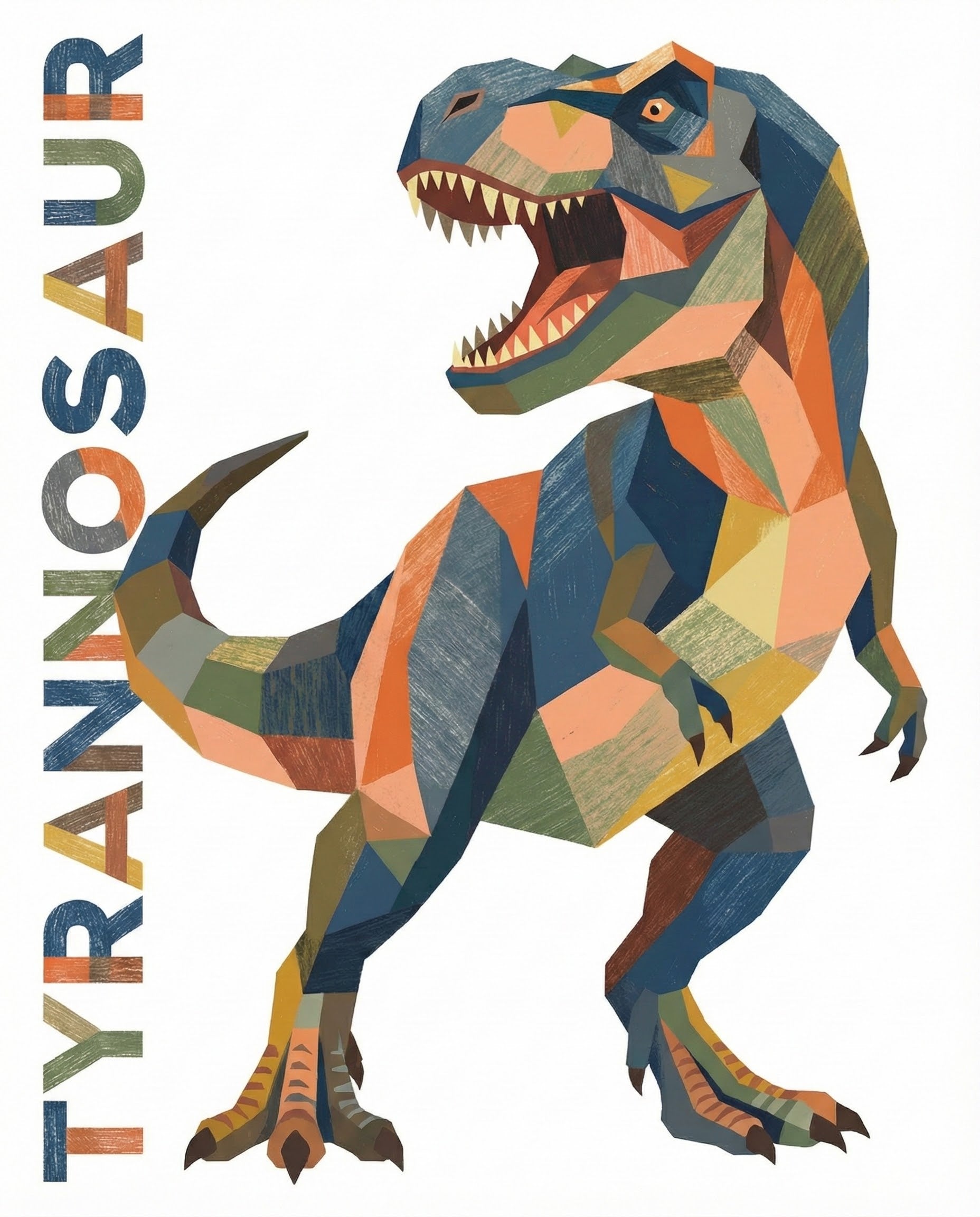 Colorful Chomper - Tyrannosaurus Framed Wall Art for Nursery, Playroom or Kids Bedrooms