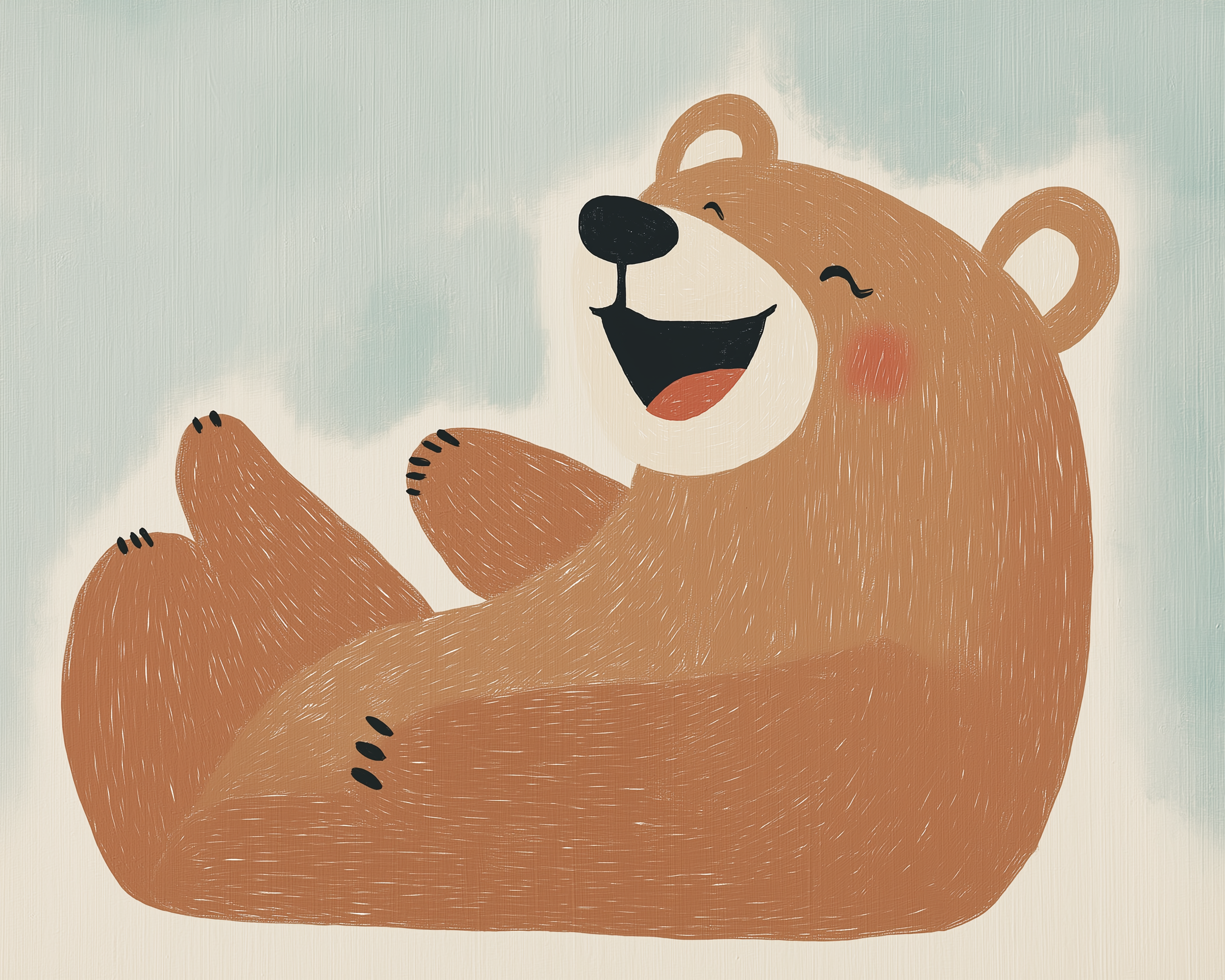 Happy Laughing Bear Wall Art for Nursery, Playroom or Kids Bedrooms - Joyful Woodland Decor - Giggle Grizzly