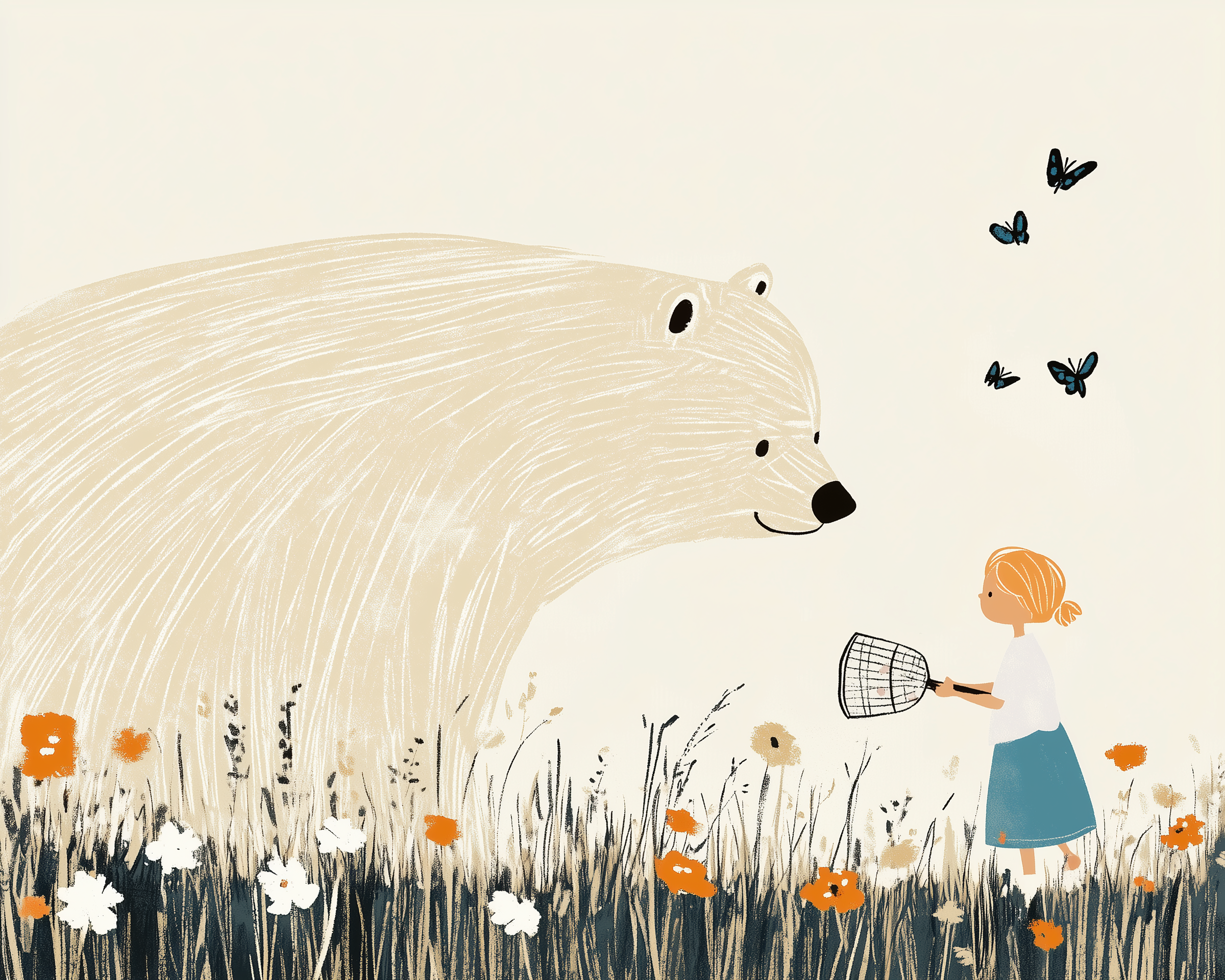 Whimsical Bear and Butterflies Wall Art for Nursery, Playroom or Kids Bedrooms - Charming Meadow Decor - Gentle Giant