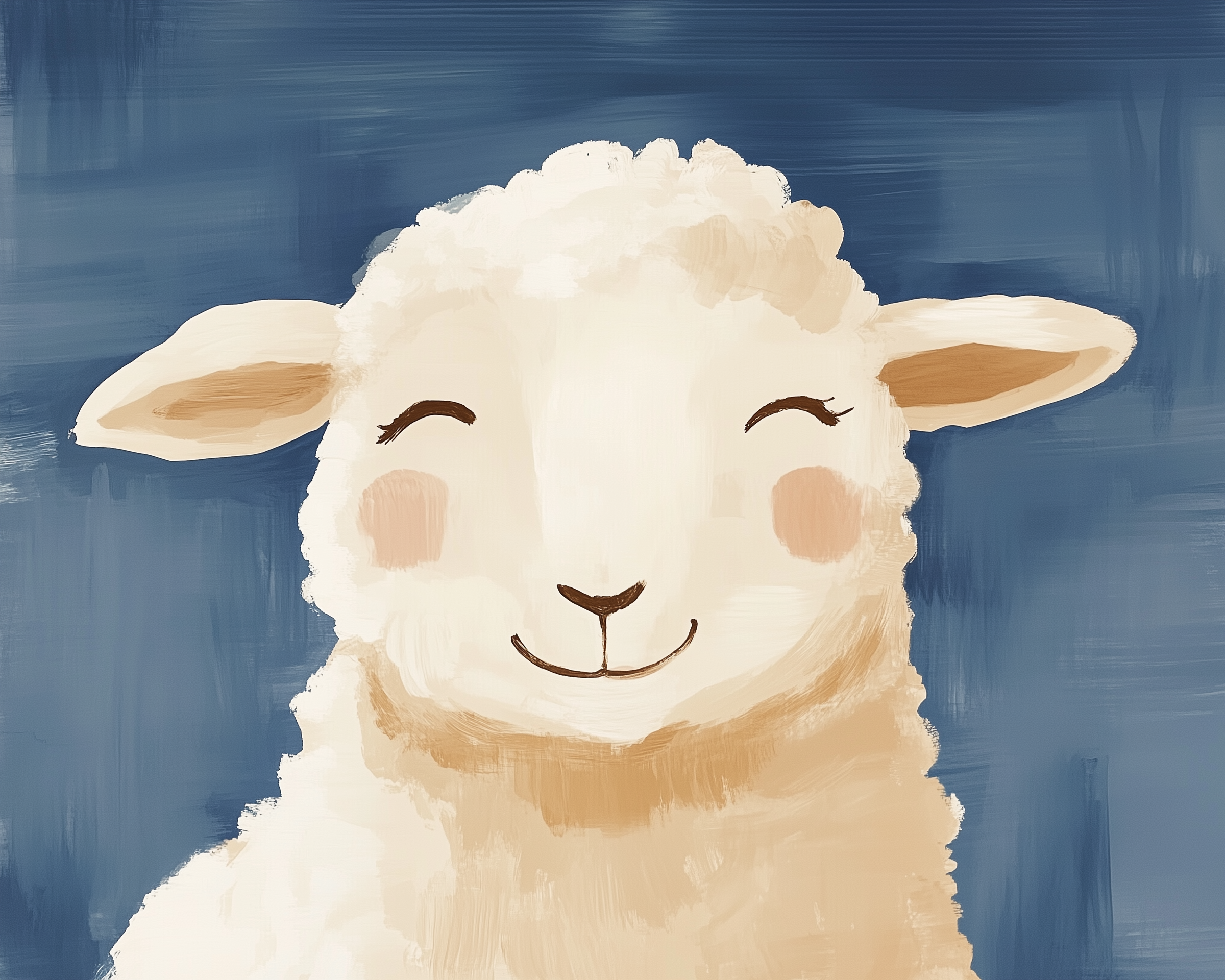 Farm Friends Sheep Wall Art for Nursery, Playroom or Kids Bedrooms - Smiling Sheep with Soft Neutral Tones and Blue Background - Cloudy Cuddles