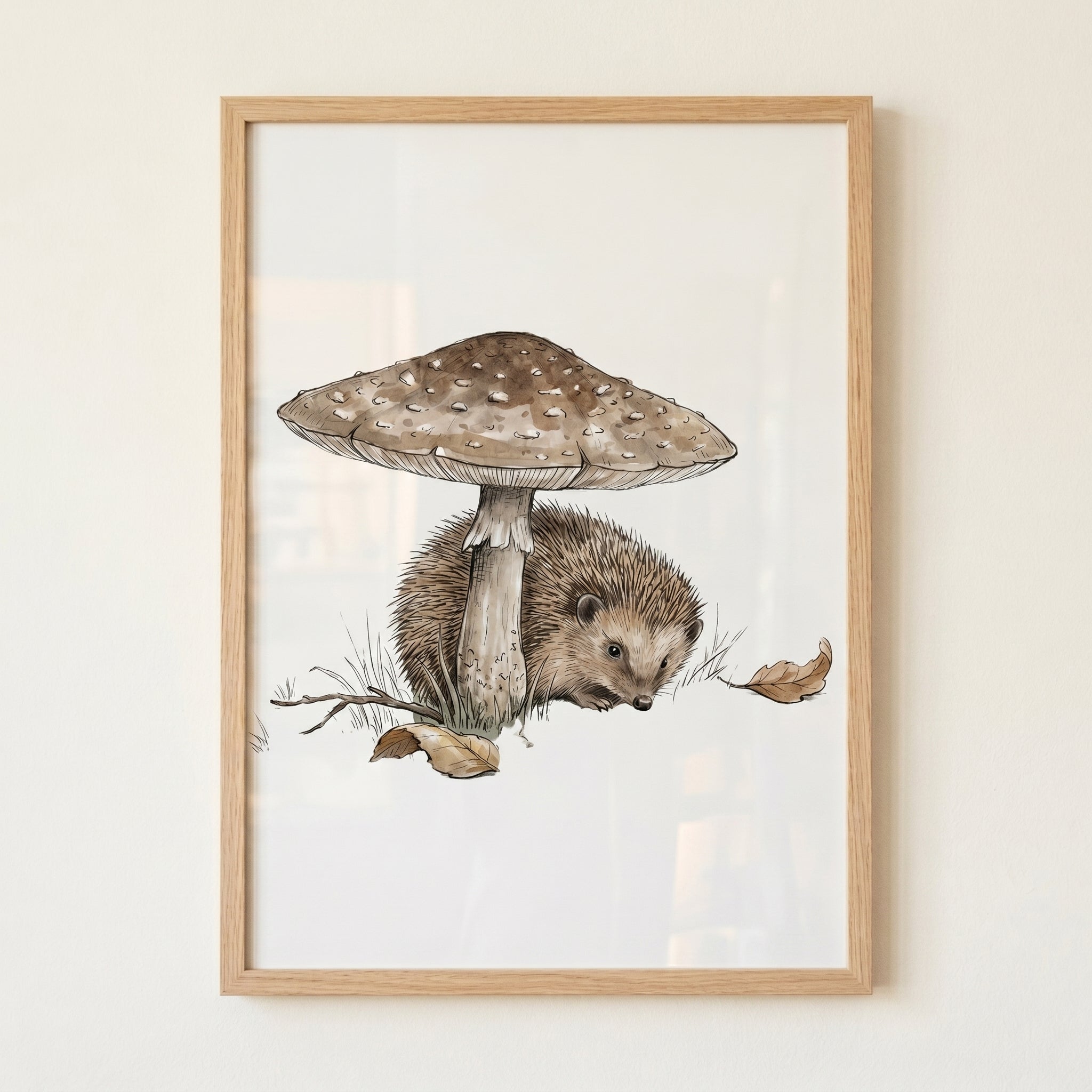 Under Mushroom Woodland Hedgehog Wall Art - Woodland Mushroom Shelter
