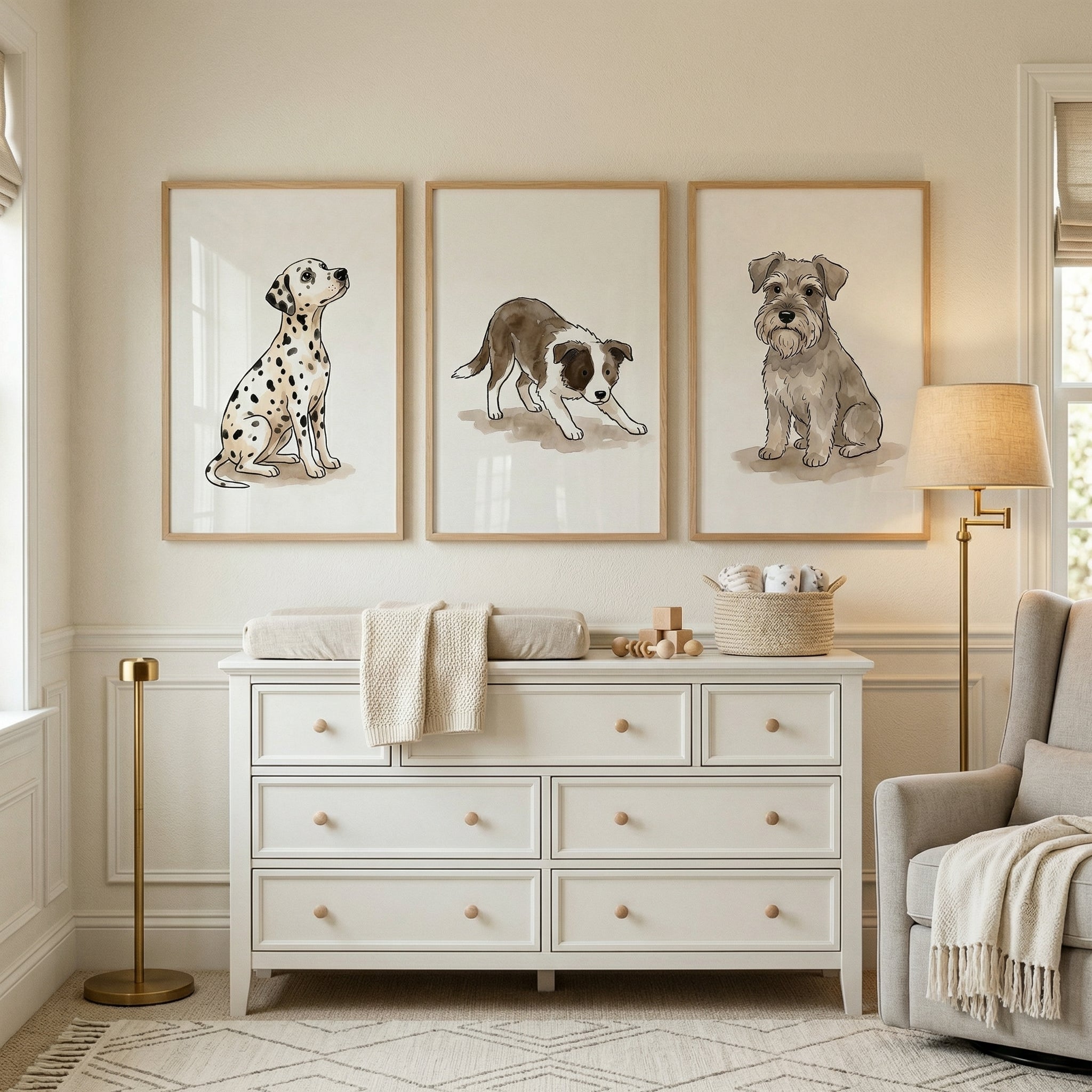 Understated Watercolor Dog Wall Art Set of 3 - Playful Puppy Trio