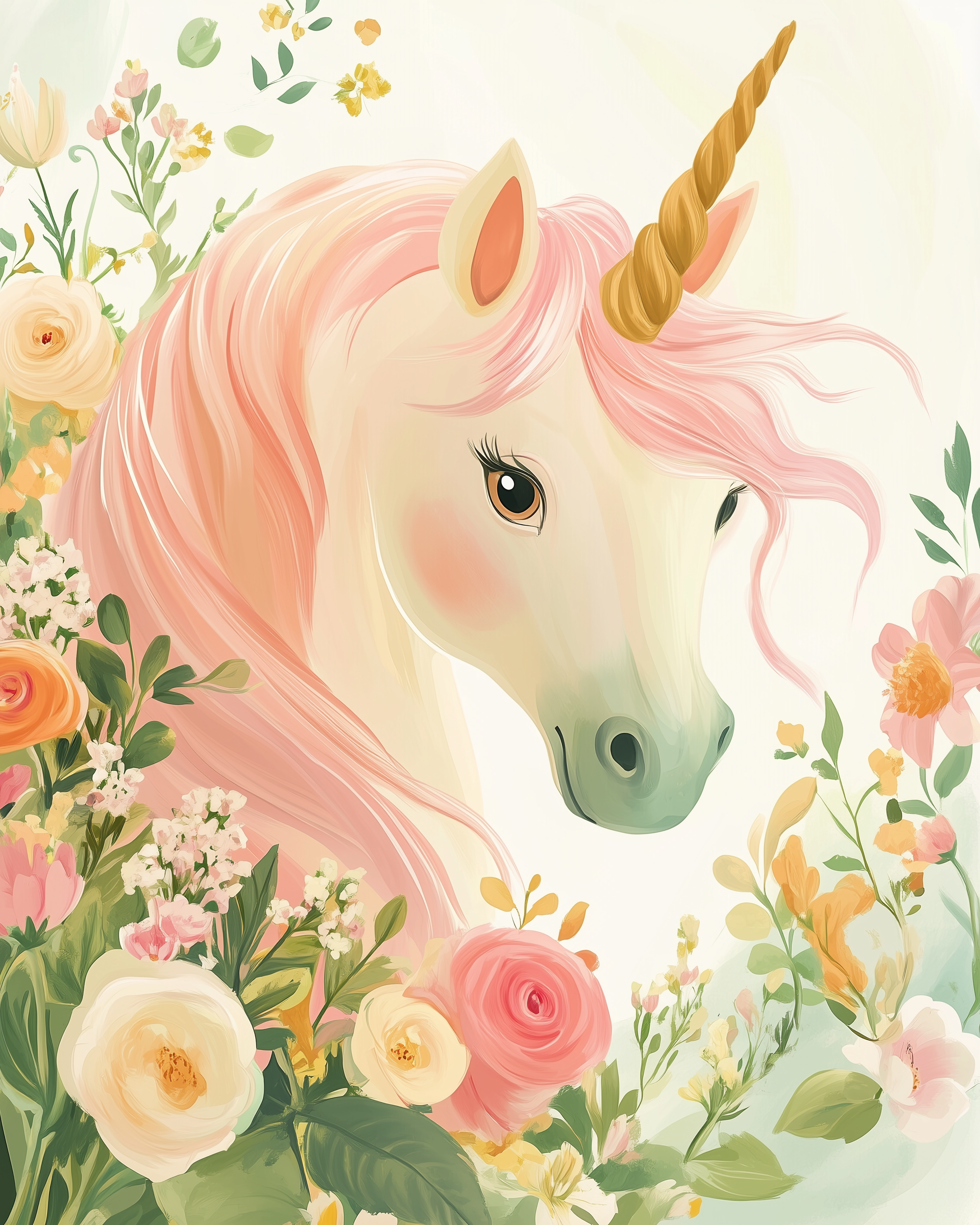 Unicorn Flower Whimsical Wall Art for Nursery, Playroom or Kids Bedrooms - Magical Pastel Decor - Aurora