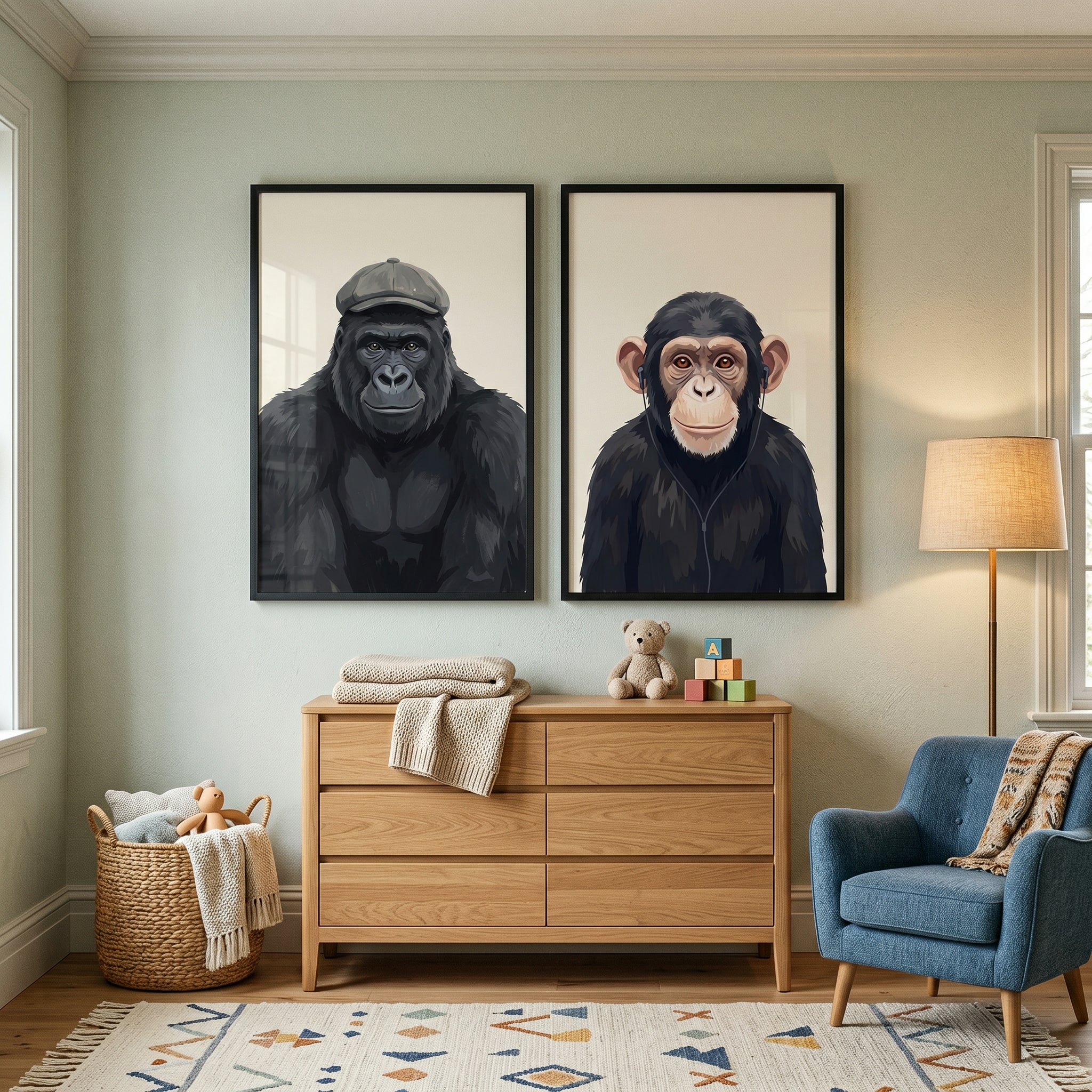 Urban Accessorized Primate Wall Art Set of 2 - Urban Ape Duo