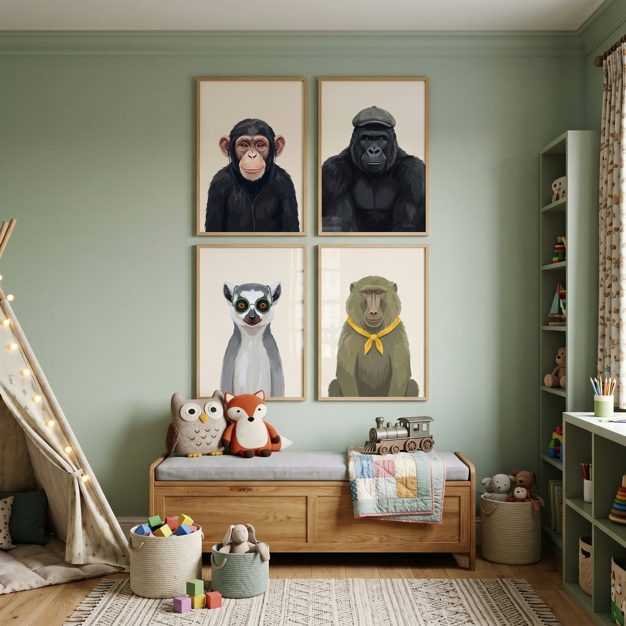 Urban Dressed Up Primate Print Set of 4 - Sophisticated Primates