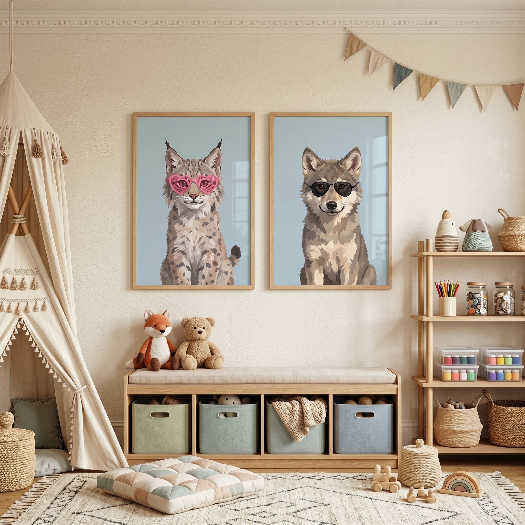 Urban Shades Forest Animal Wall Art Set of 2 - Cool Wild Duo