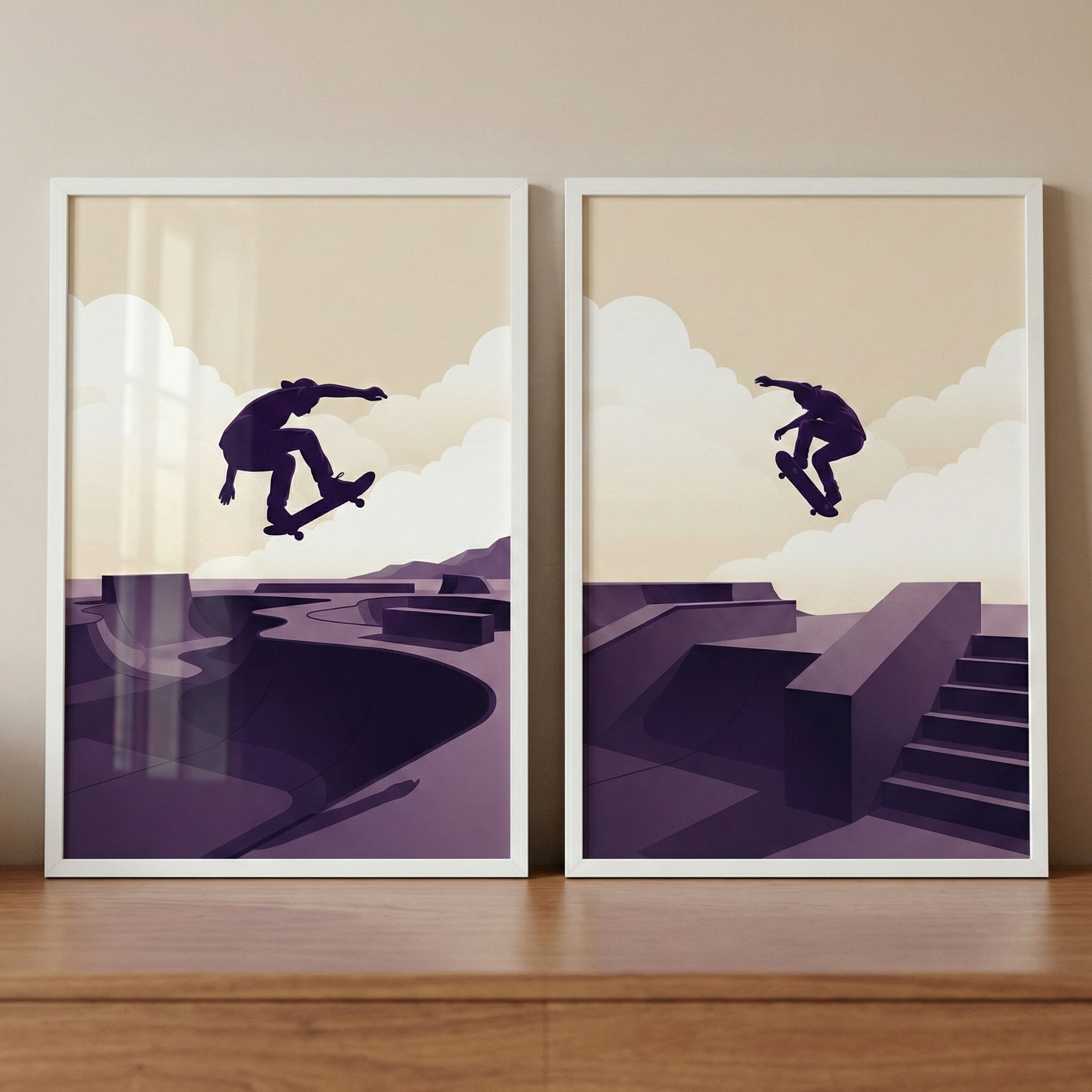 Urban Skate Park Wall Art Set of 2 - Skatepark Silhouette