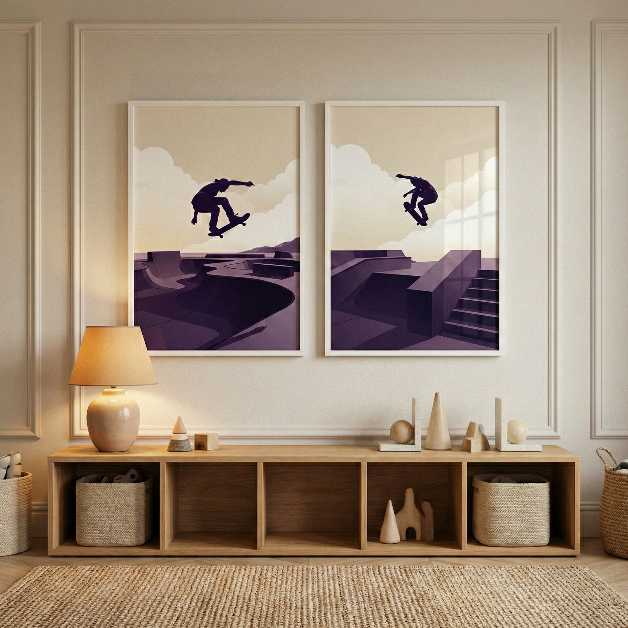 Urban Skate Park Wall Art Set of 2 - Skatepark Silhouette