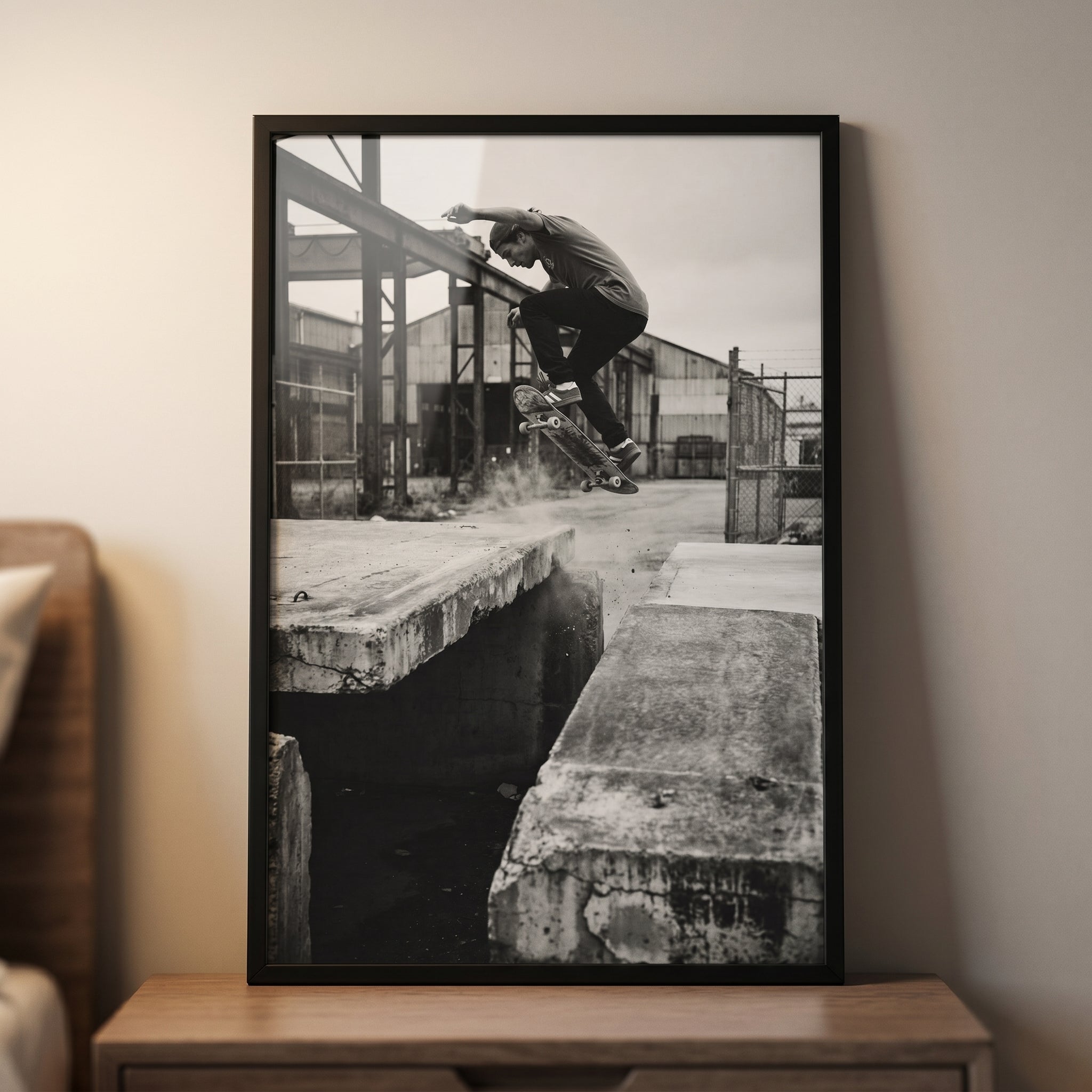 Urban Street Monochrome Skateboarder Wall Art - Urban Skate Leap