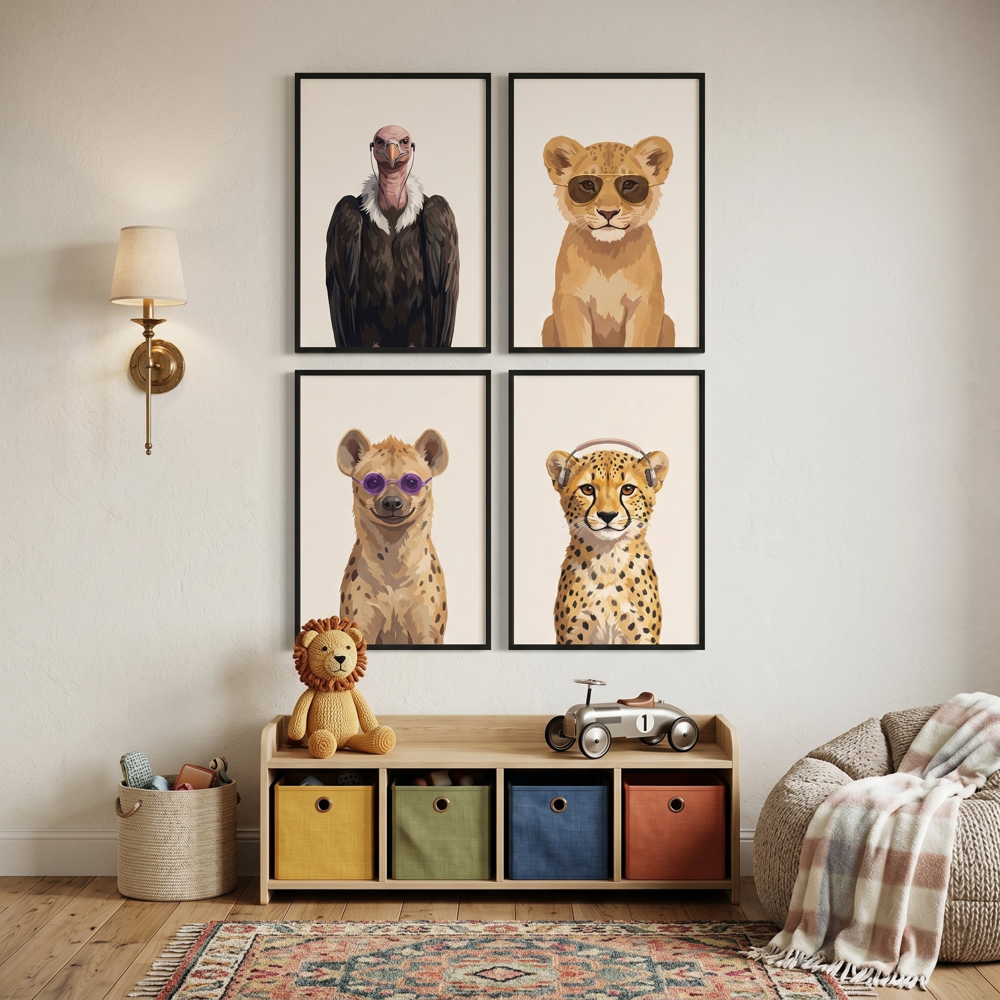 Urban Style Safari Animals Wall Art Set of 4 - Savannah Style Icons